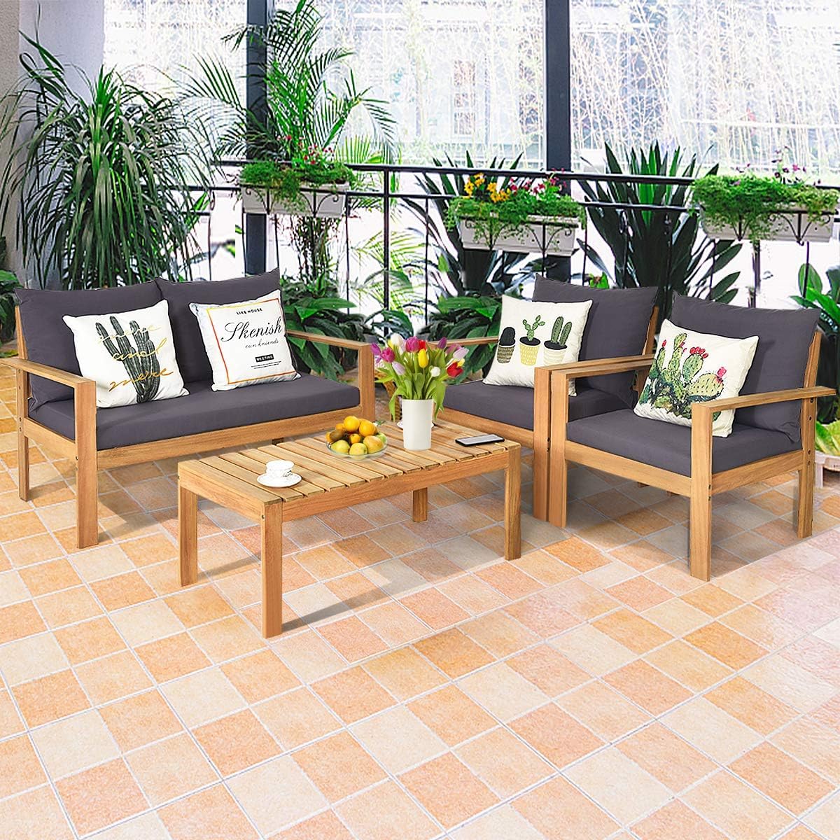 4-Piece Acacia Wood Patio Conversation Set