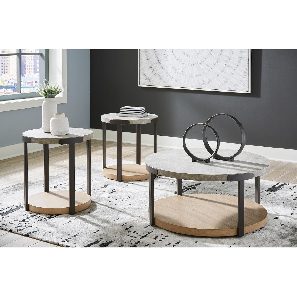 Signature Design by Ashley Round Coffee Table and End Table Set of 3