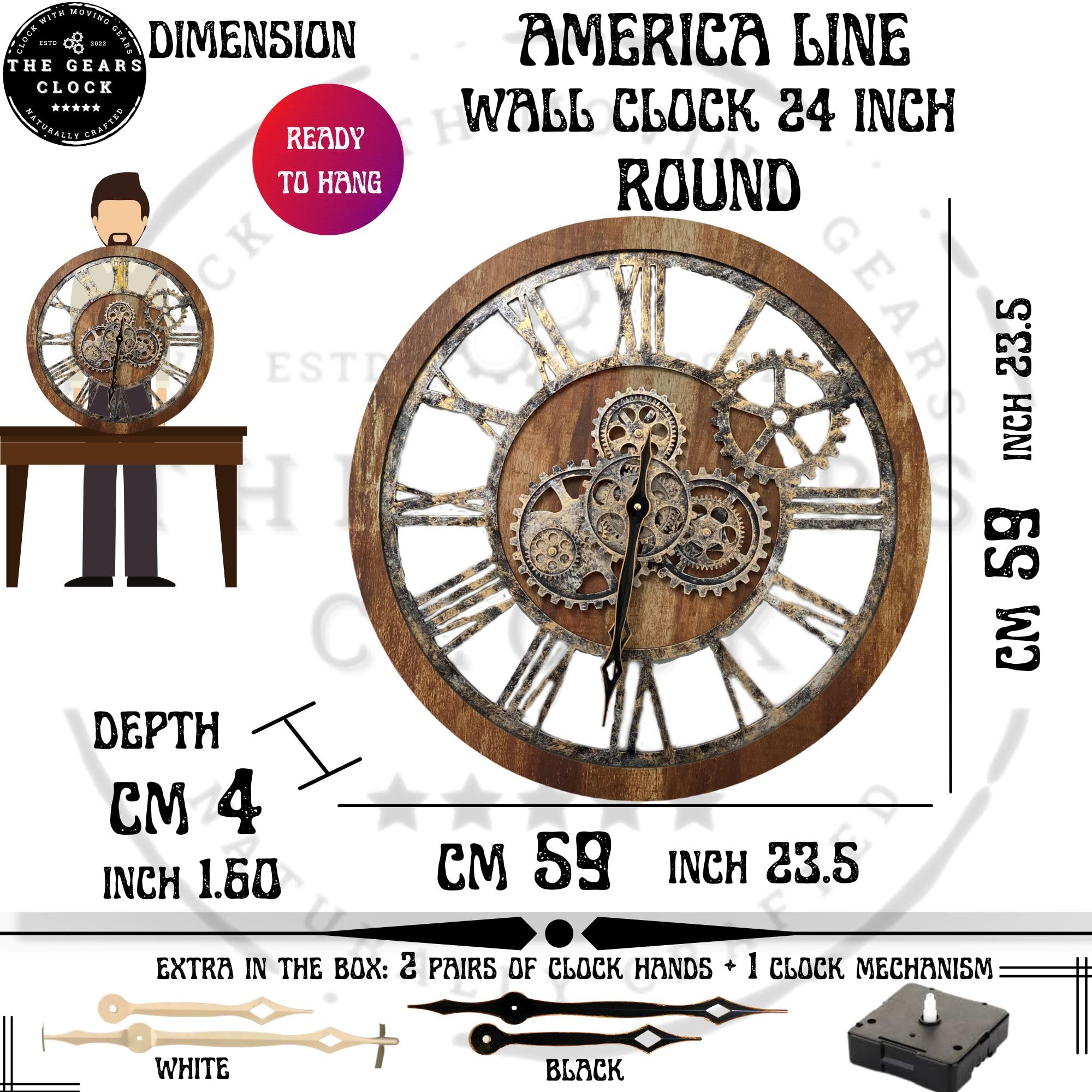 Industrial Moving Gear Wall Clock