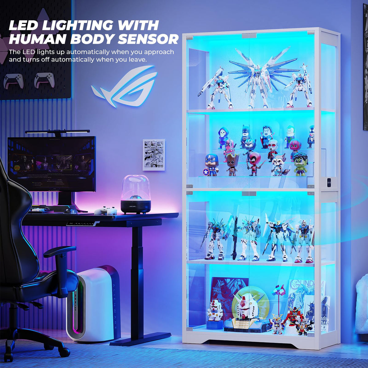 4-Tier LED Glass Display Cabinet