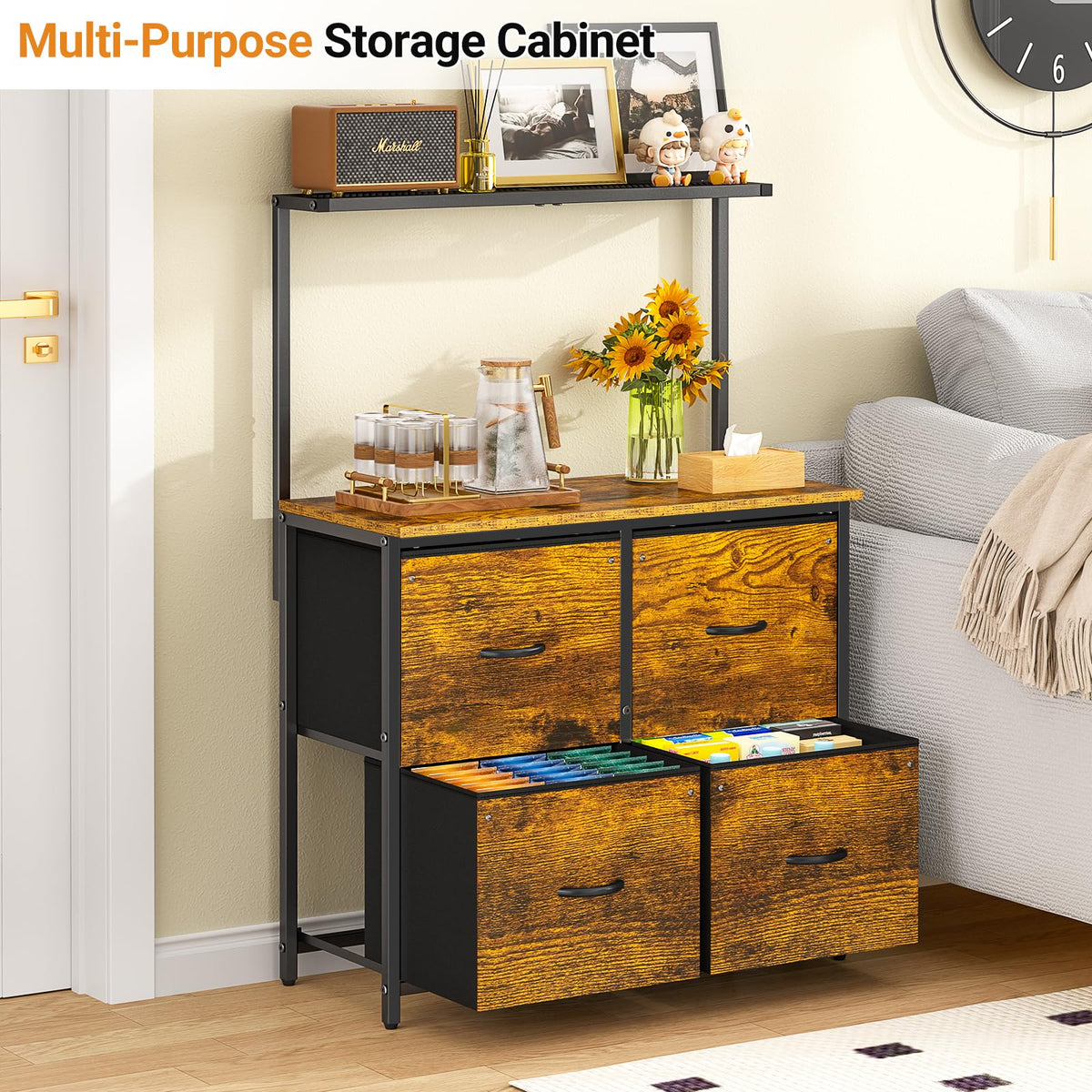 4-Drawer File Cabinet with Printer Stand