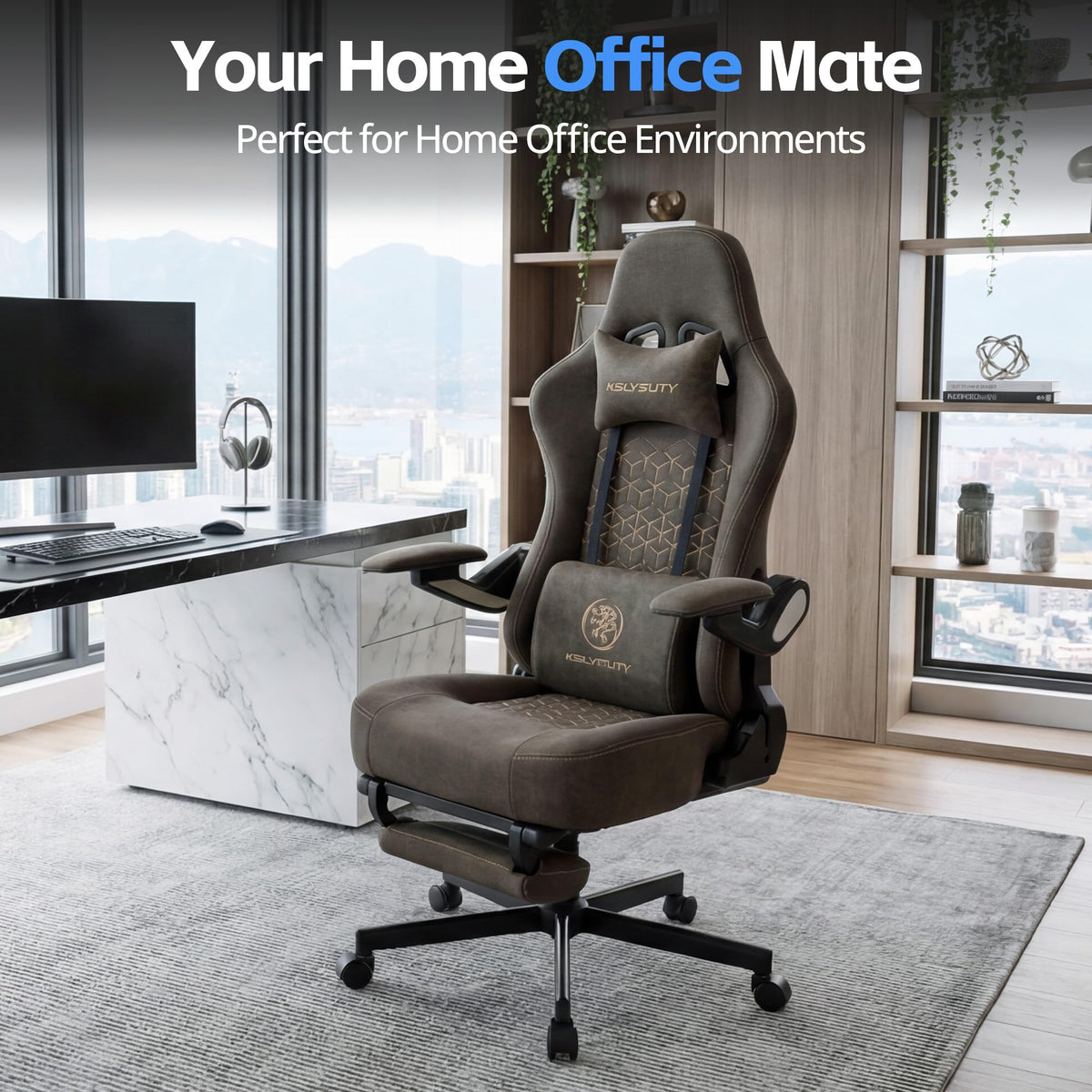 Kslysuty Ergonomic Gaming Chair for Adults - Big and Tall Desk Chair with Lumbar Support and Mechanical Arm Armrests, Comfortable Gamer Computer Chair, Gaming Chairs with Footrest (Gray)