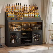Wine Bar Cabinet with LED Display Shelf & Glass Holder