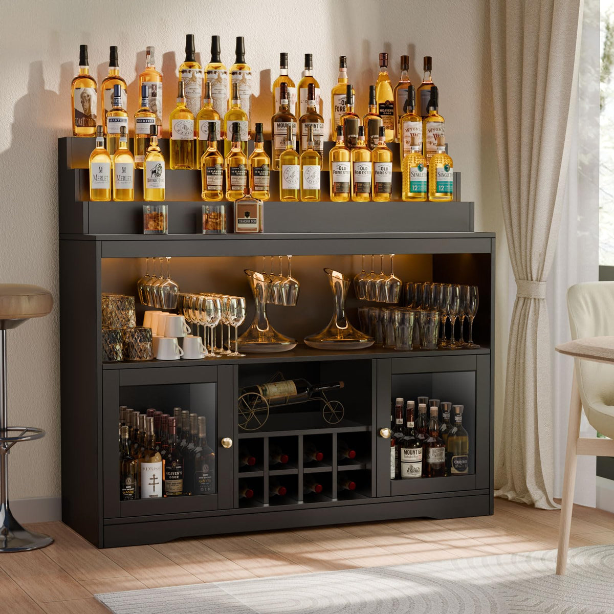 Black LED Wine Bar Cabinet