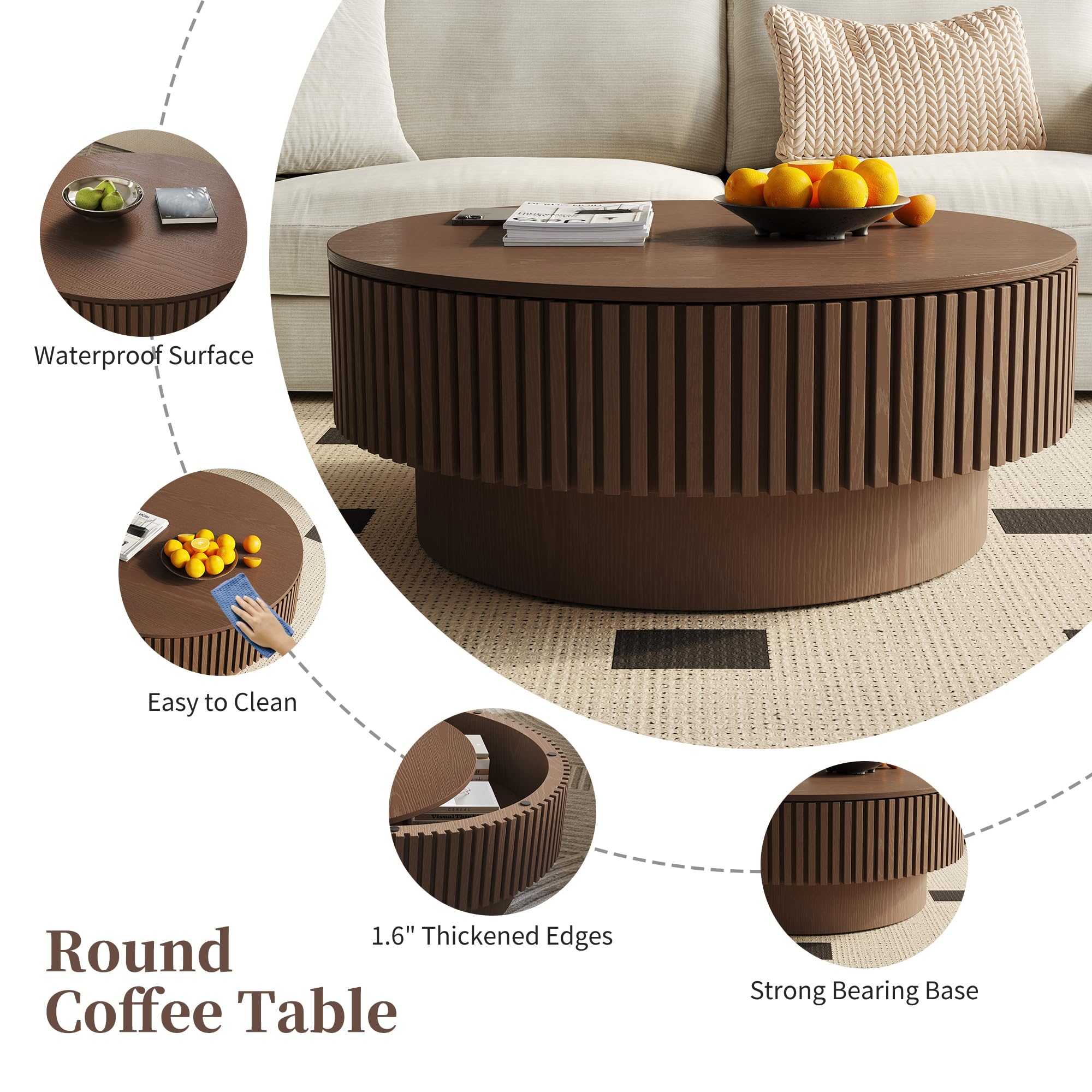 Round & Oval Coffee Table with Hidden Storage