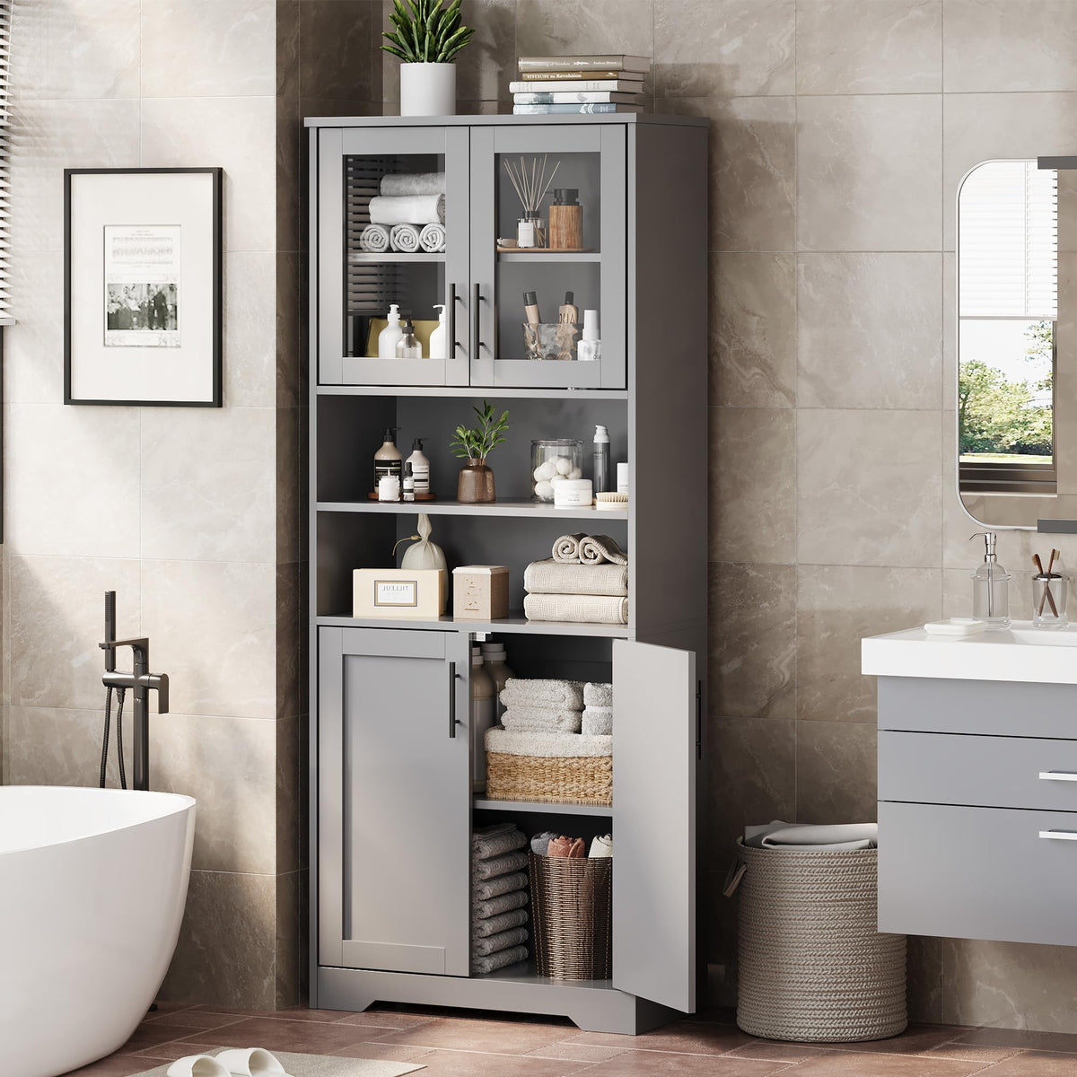 Tall Storage Cabinet with Adjustable Shelves