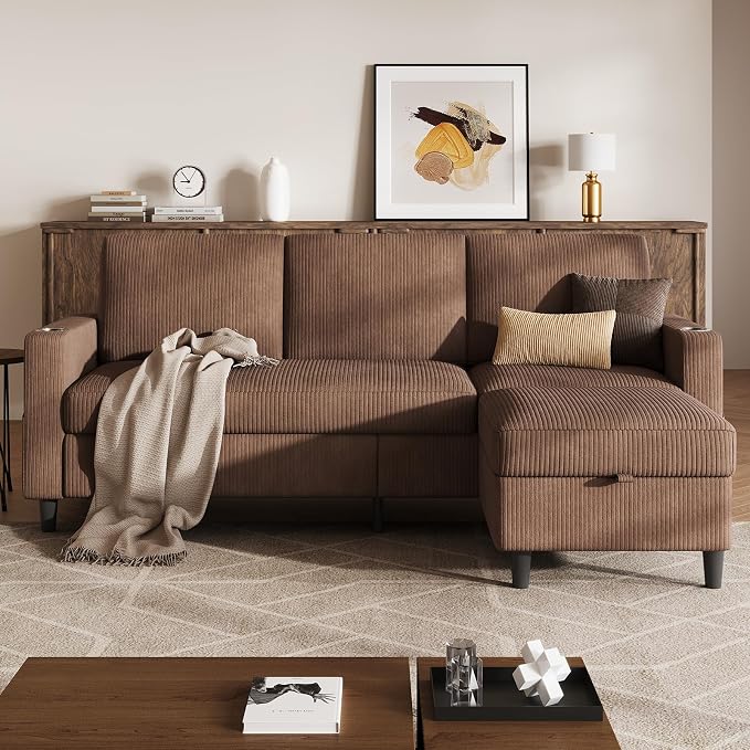 Corduroy L-Shaped Storage Sectional