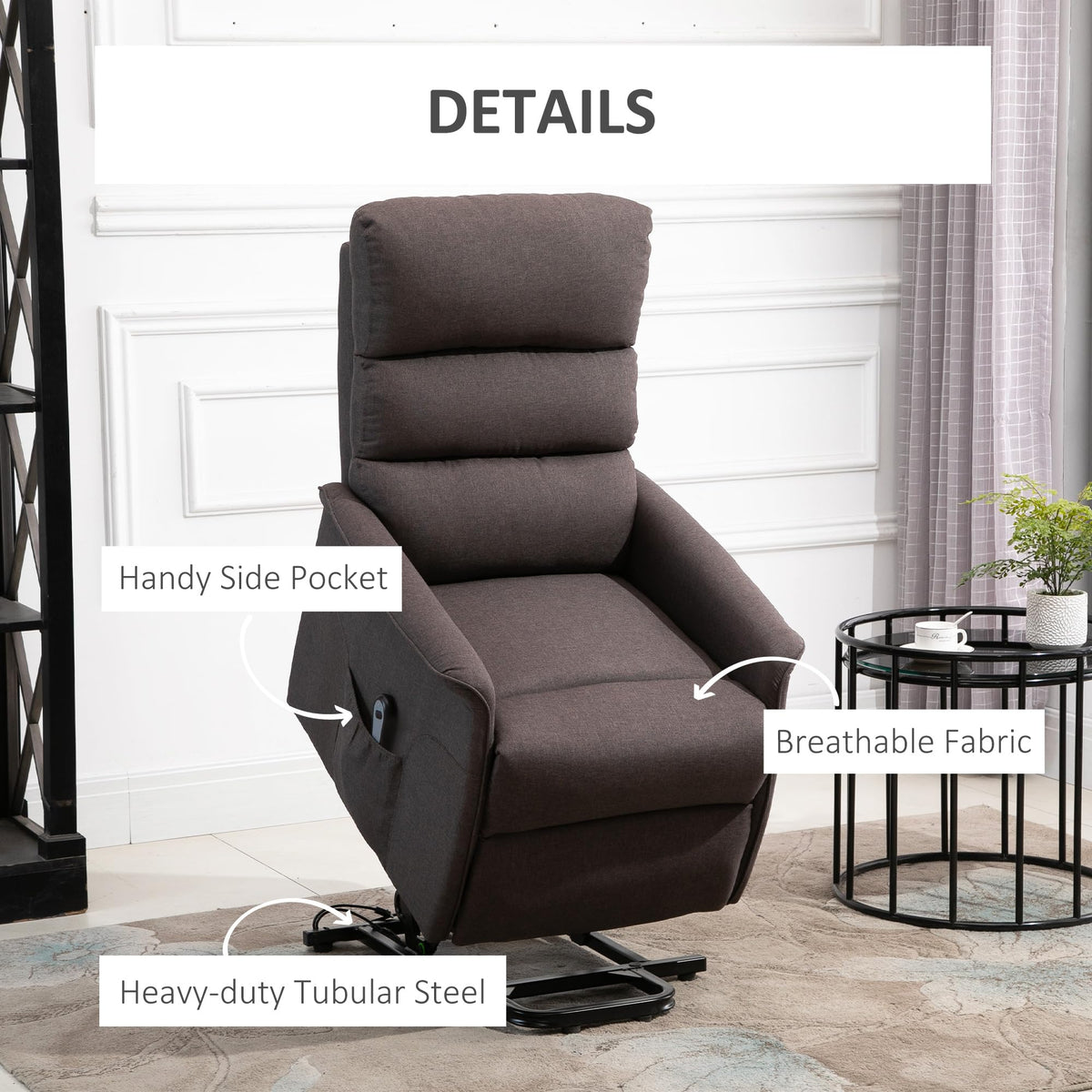 HOMCOM Power Lift Recliner Chair for Elderly, Easy Assembly, Fabric, Brown