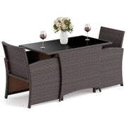 HAPPYGRILL 3 Pieces Patio Wicker Dining Set, Balcony Furniture Set w/Tempered Glass Dining Table, 2 Chairs, Comfy Cushions, Space-Saving Dining Set for Small Spaces, Perfect for Garden, Backyard