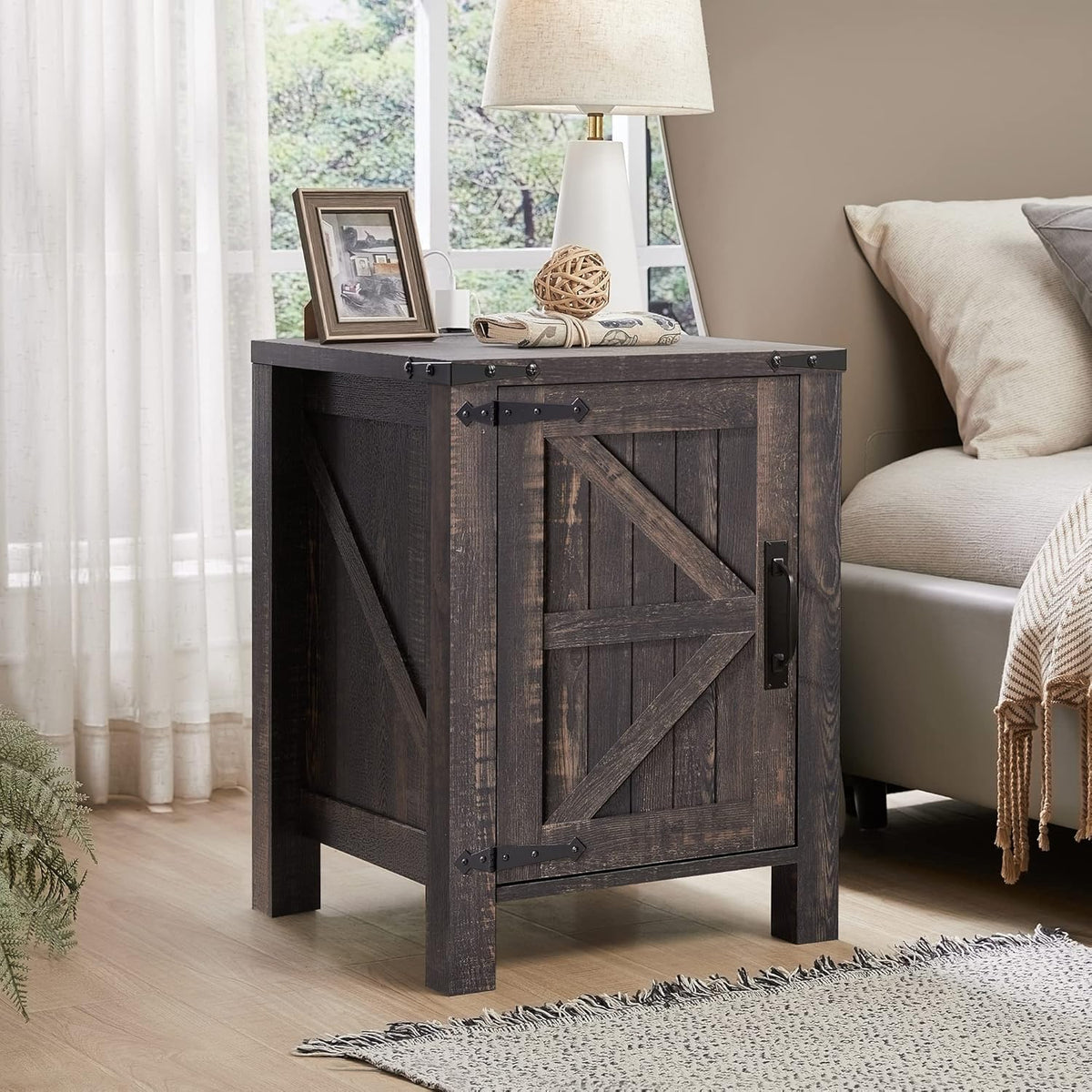 OKD 18" Farmhouse End Table Set of 2, Dark Rustic Oak