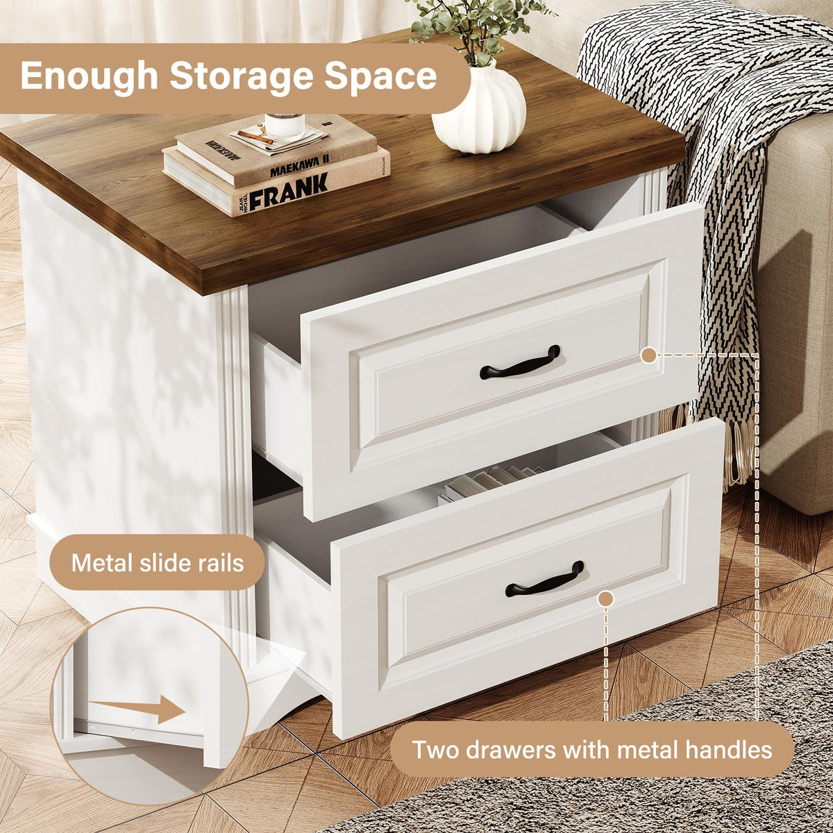 Farmhouse Nightstand with 2 Drawers