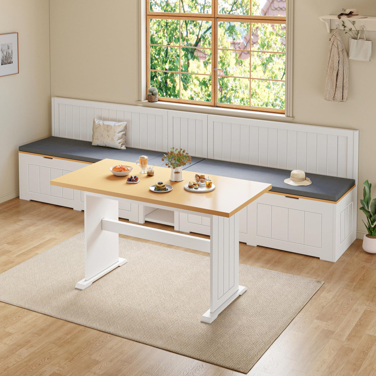 Corner Breakfast Nook Table Set with Cushion, Corner Dining Table Bench Set
