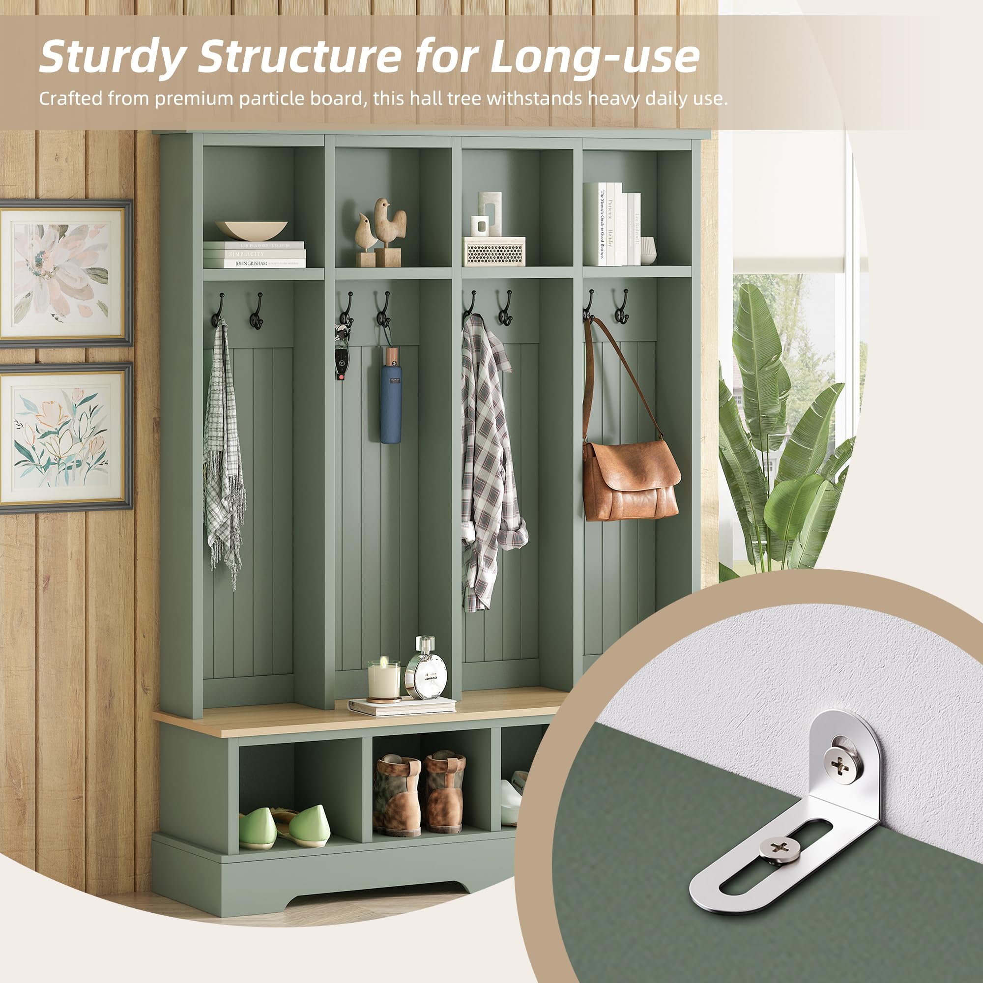 Farmhouse Hall Tree with Bench & Shoe Storage
