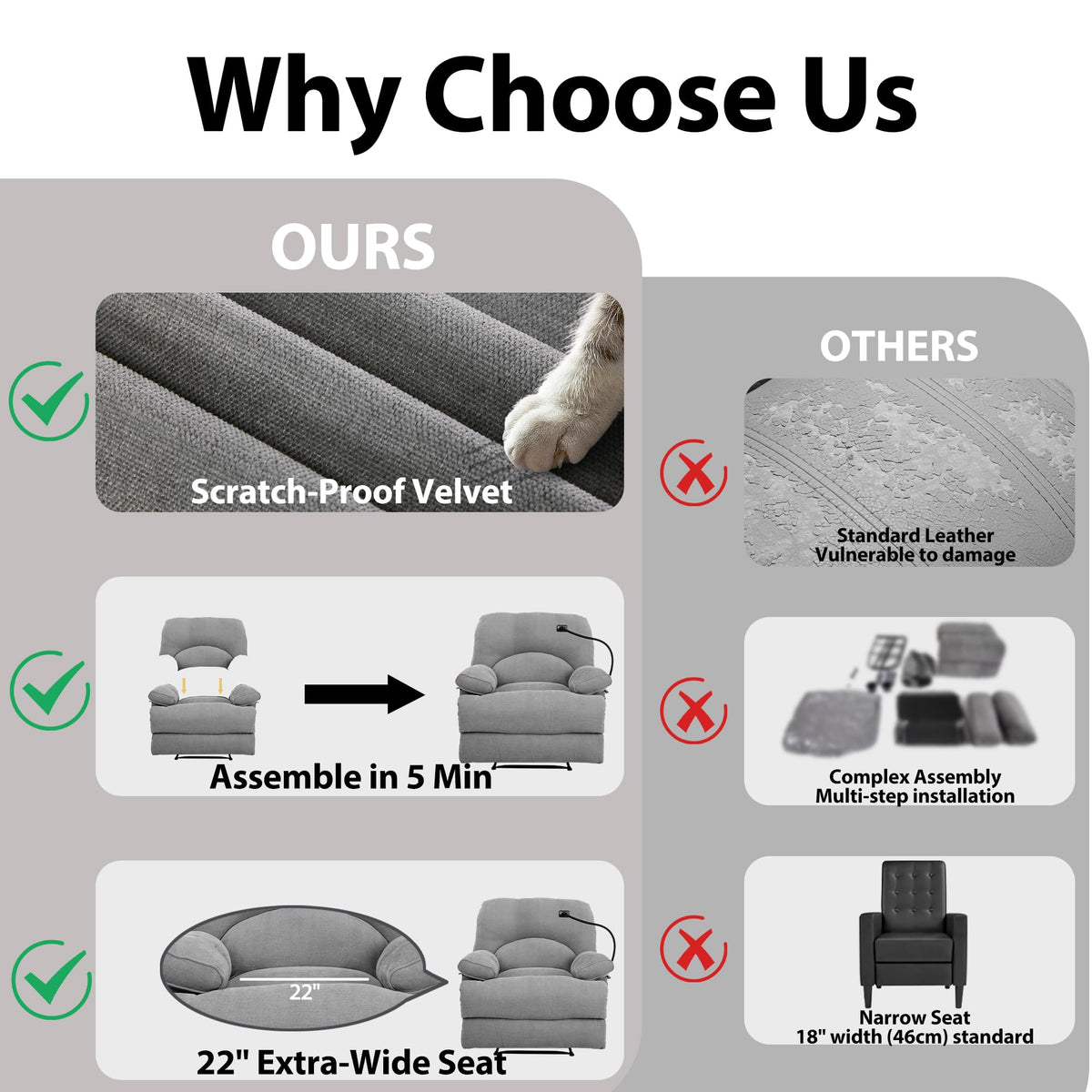 Oversized Chenille Manual Recliner