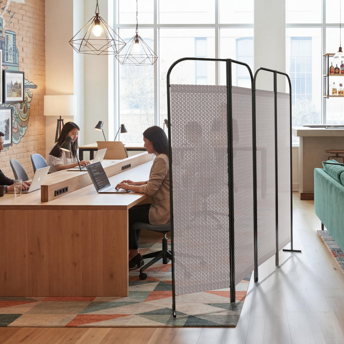DECOLAB 68" Wide 4 Panel Room Divider, Modern Fabric Partition Panel, Waltz