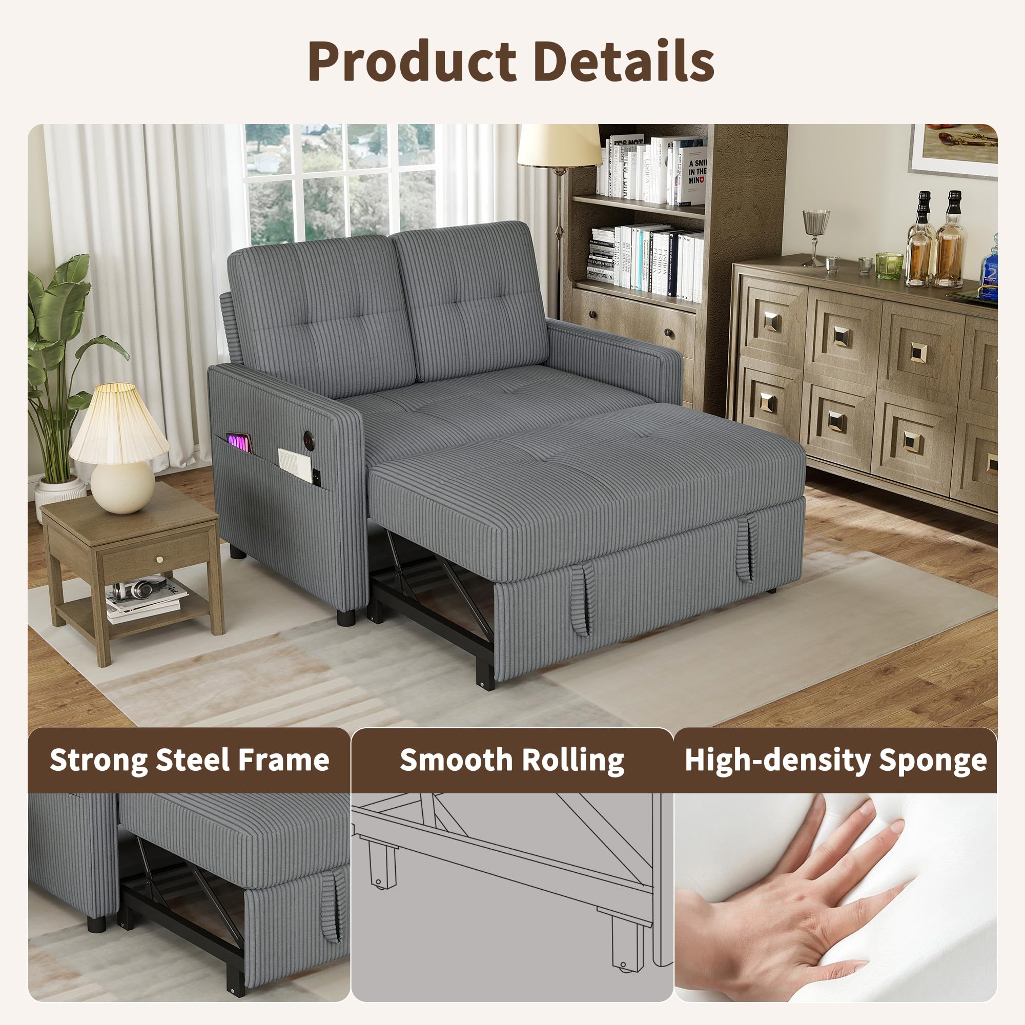 Convertible Sleeper Loveseat Sofa with Adjustable Backrest