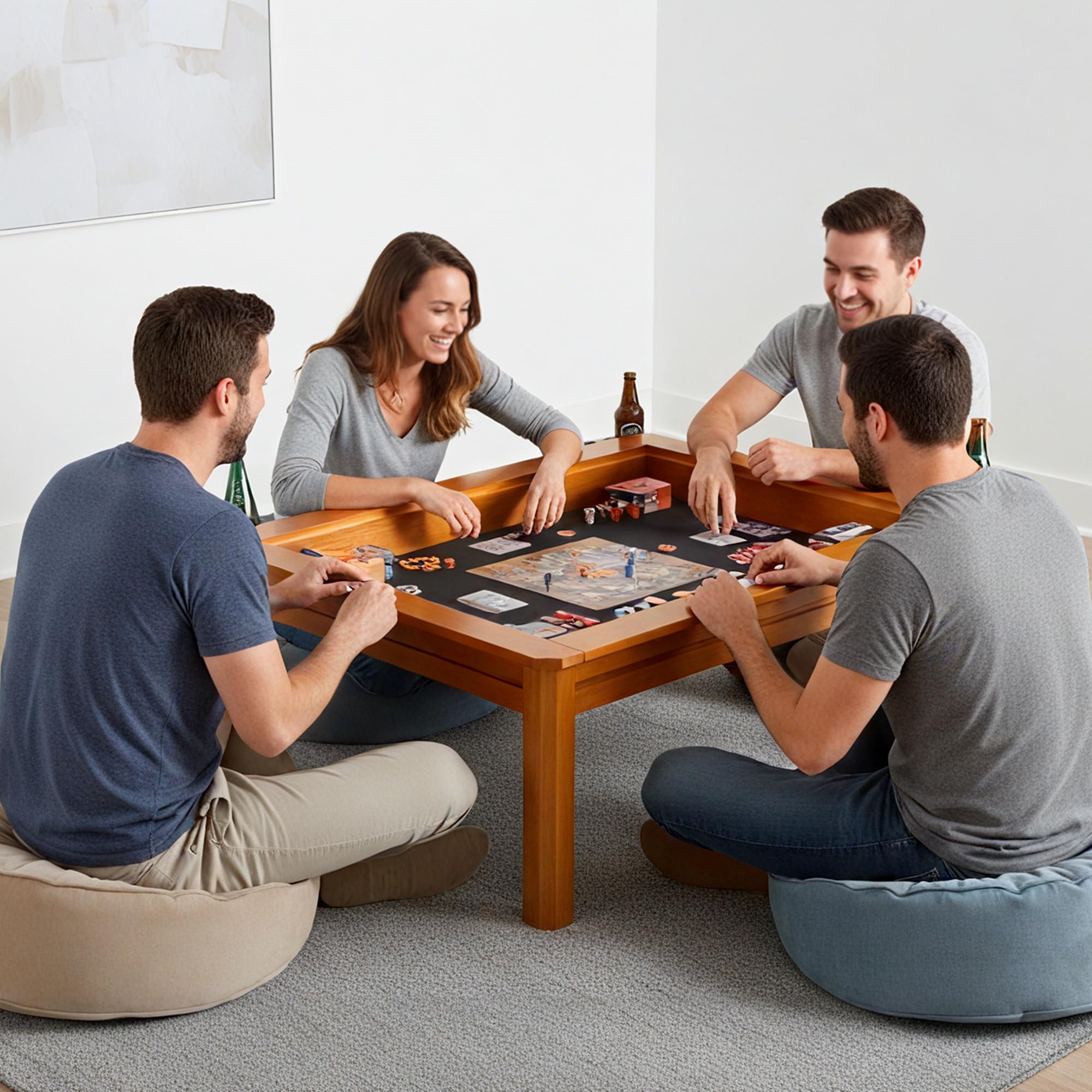 Solid Wood Board Game Coffee Table with Removable Top