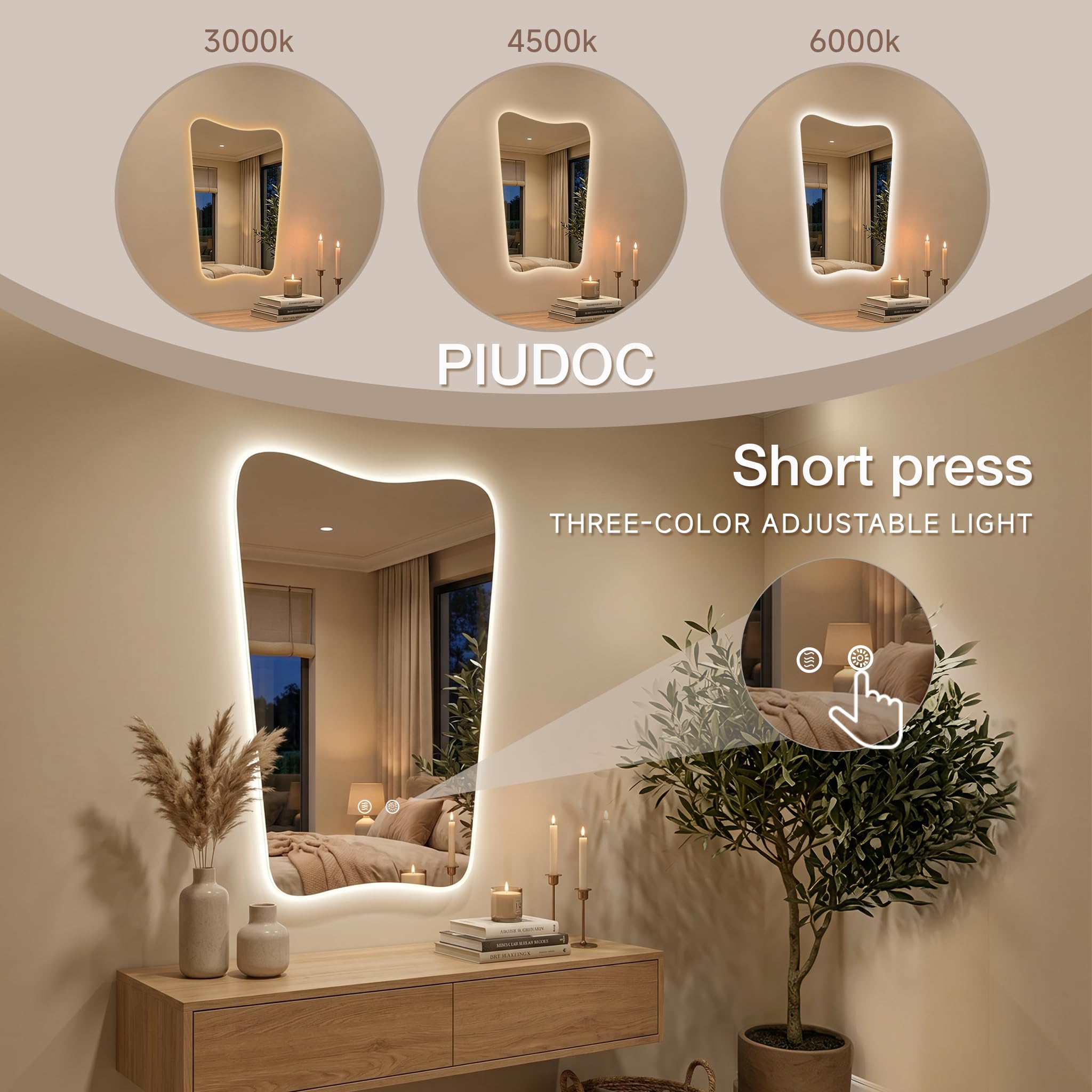 24“x36” Irregular Backlit Bathroom Mirror with Lights, Abstract Vanity Mirror with Lights, Anti-Fog Wall Mirror,Dimmable