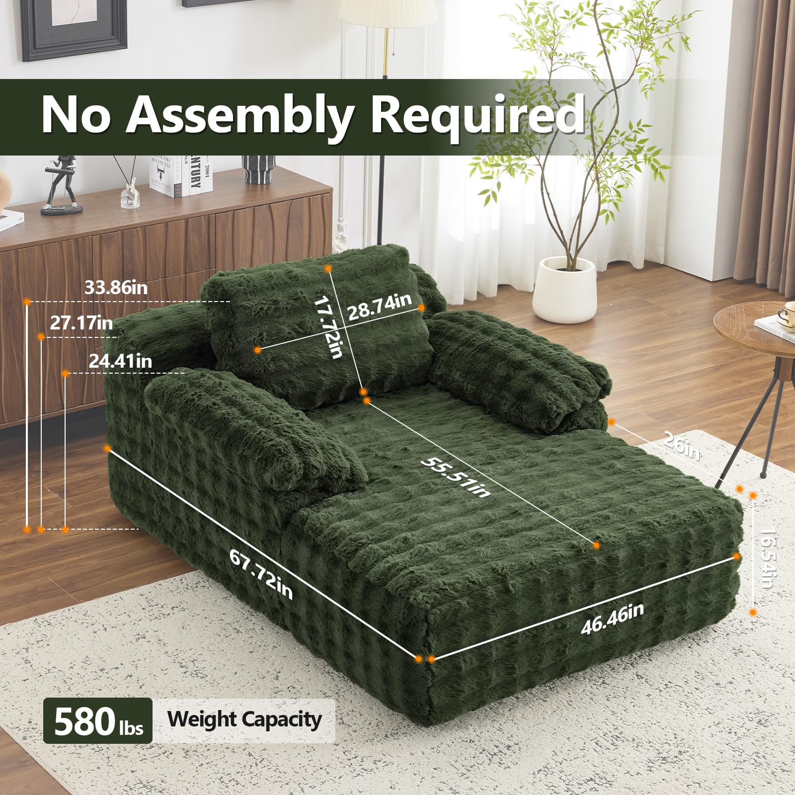VINGLI Boneless Chaise Lounge Chair Indoor, 55.5" Deep Seat Sleeper Sofa Bed Upholstered Bubble Fleece Fabric Couches for Living Room, Bedroom, Play Room, No Assembly Required