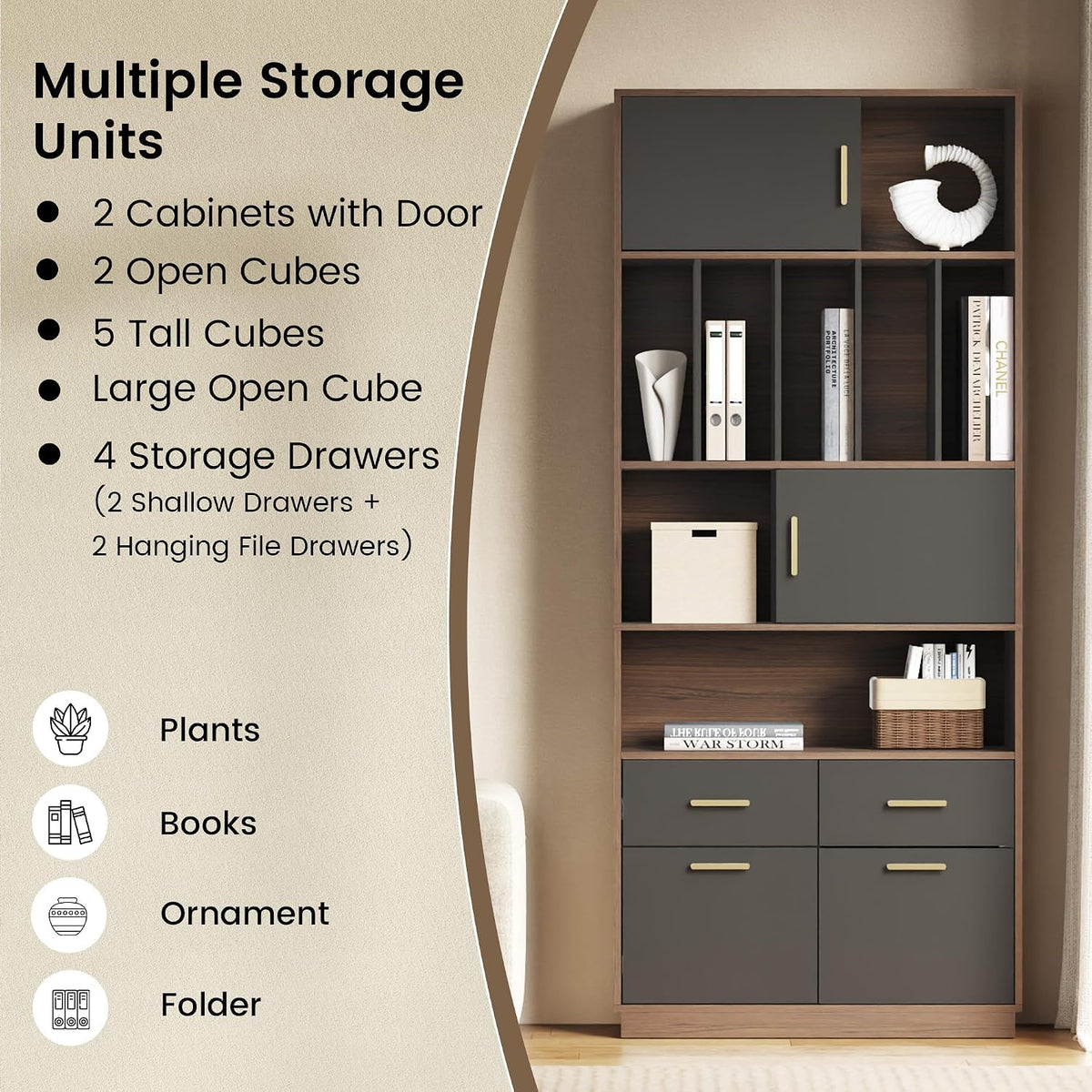 ModernMate 71" L Shaped Standing Desk & 73.3" Tall Bookcase Cabinet Set