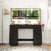 Vanity Desk with Mirror, LED Lights & Stool