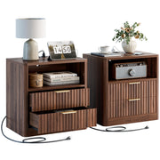 Fluted Nightstand Set of 2 with Charging Station