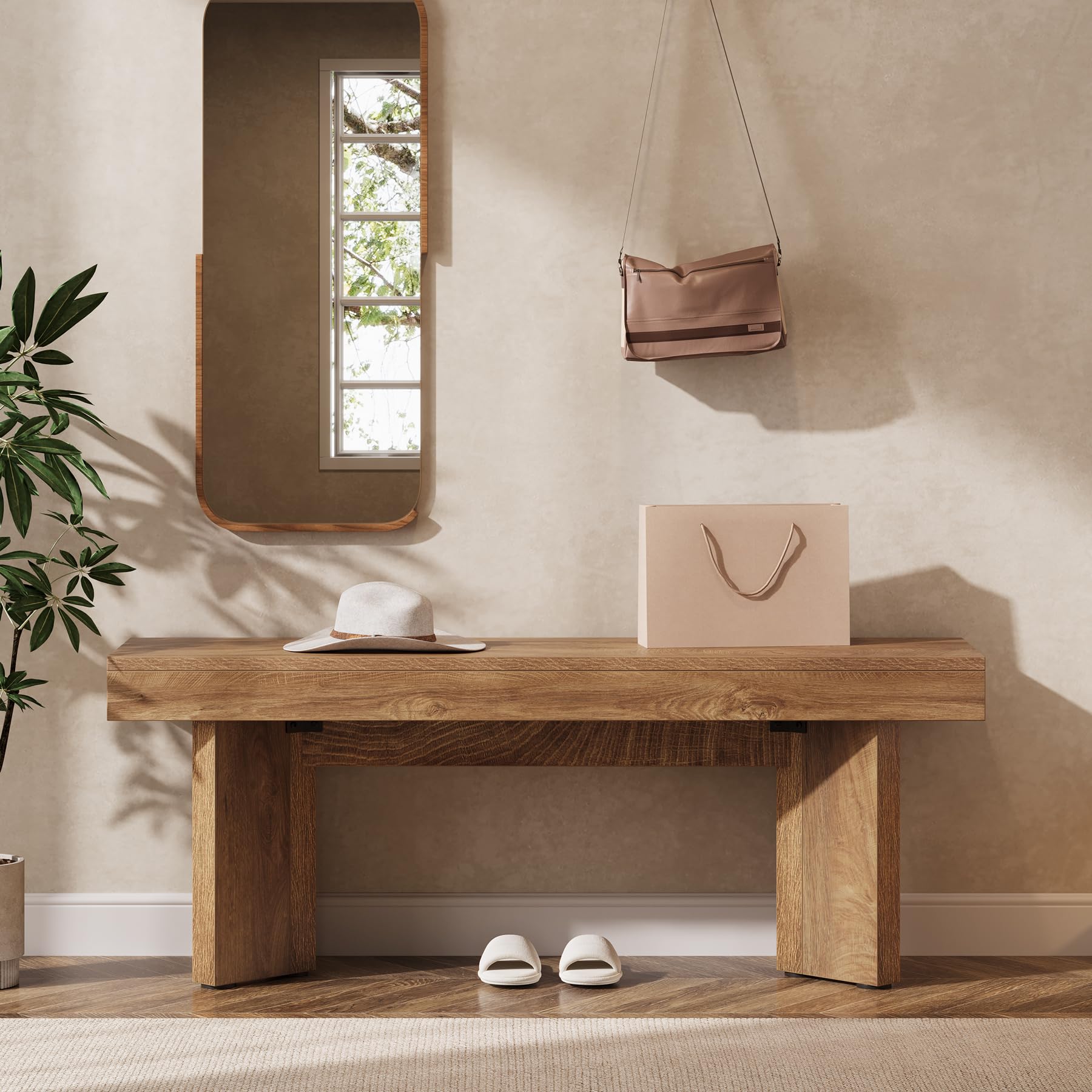 Farmhouse Wooden Entryway Bench with V-Shaped Pedestal | 47-Inch