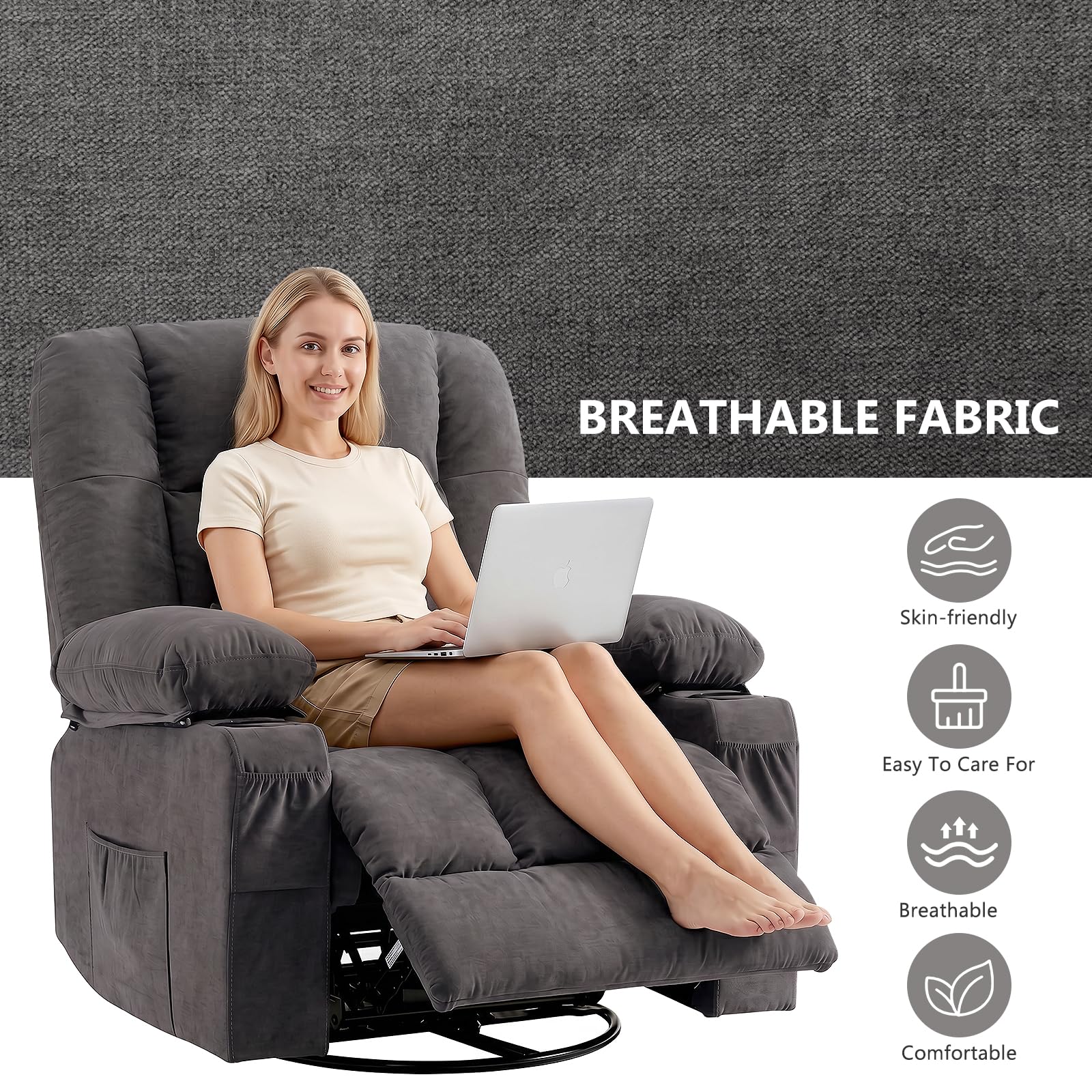 Massage Swivel Rocker Recliner Chair with Heat