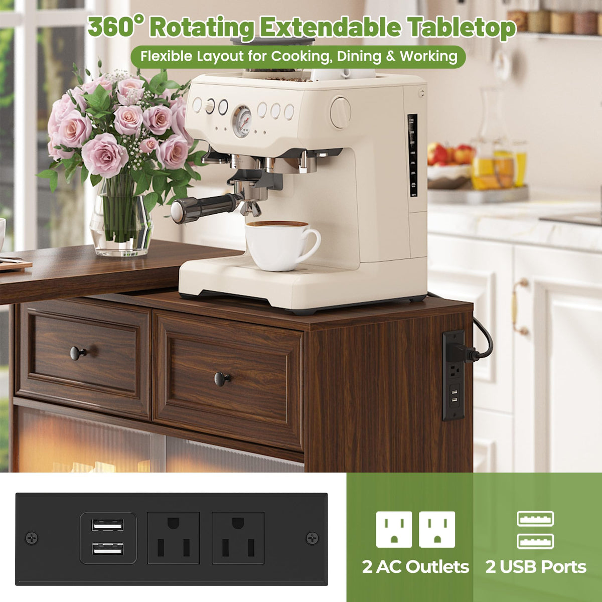 Walnut Rotating Kitchen Island