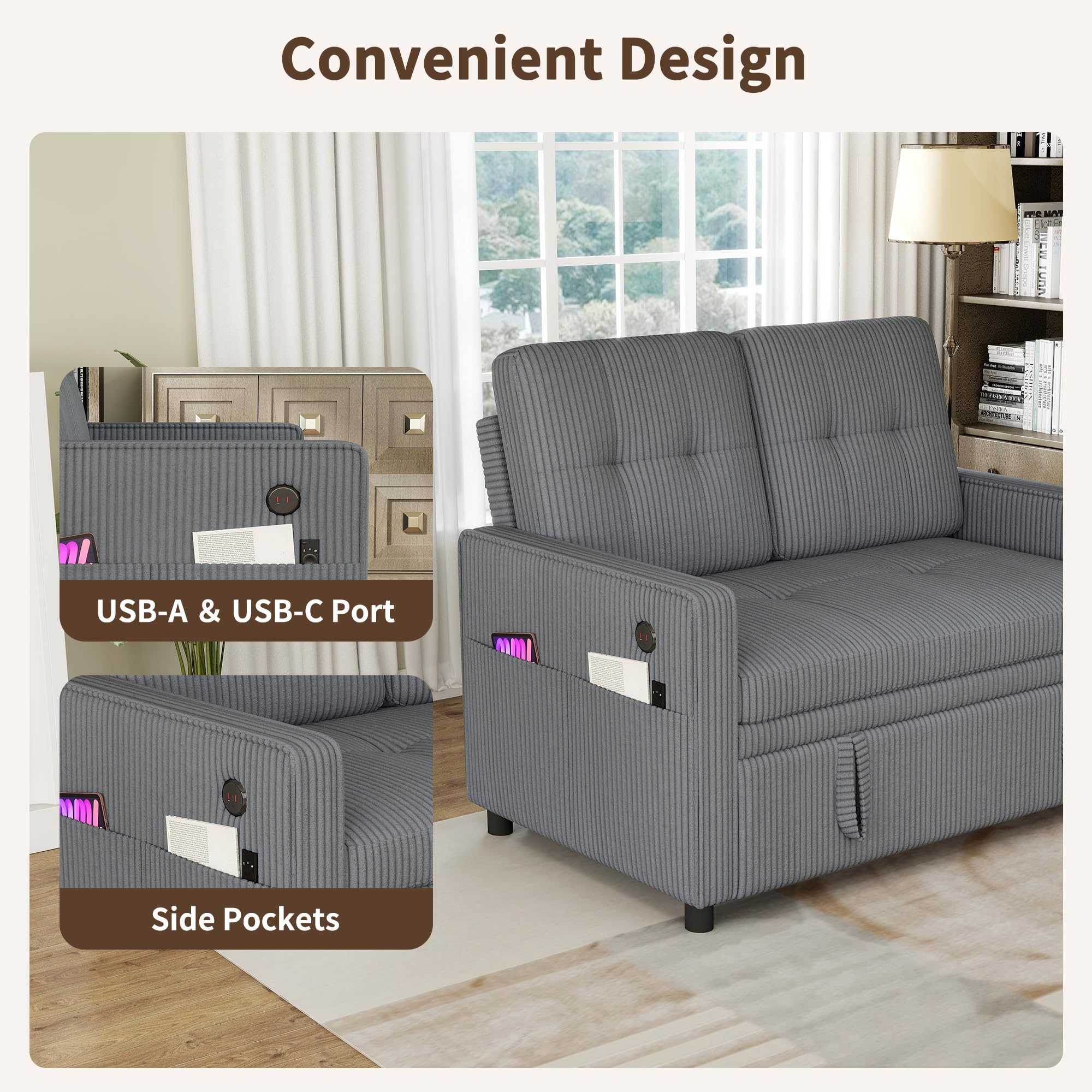 Convertible Sleeper Loveseat Sofa with Adjustable Backrest