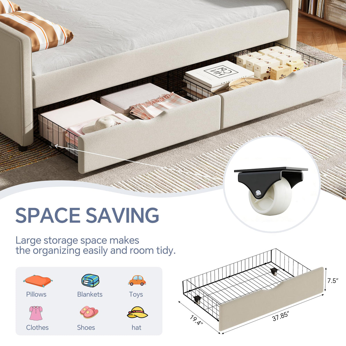 FAVSH Upholstered Full Size Daybed with Drawers