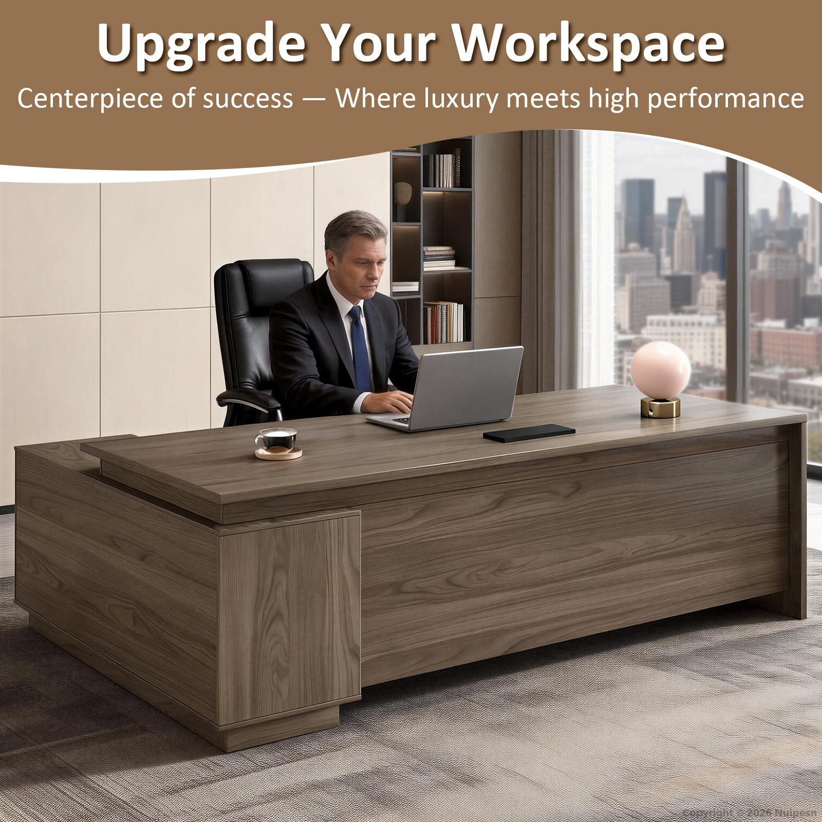 L-Shaped Executive Office Desk with Locking Drawers