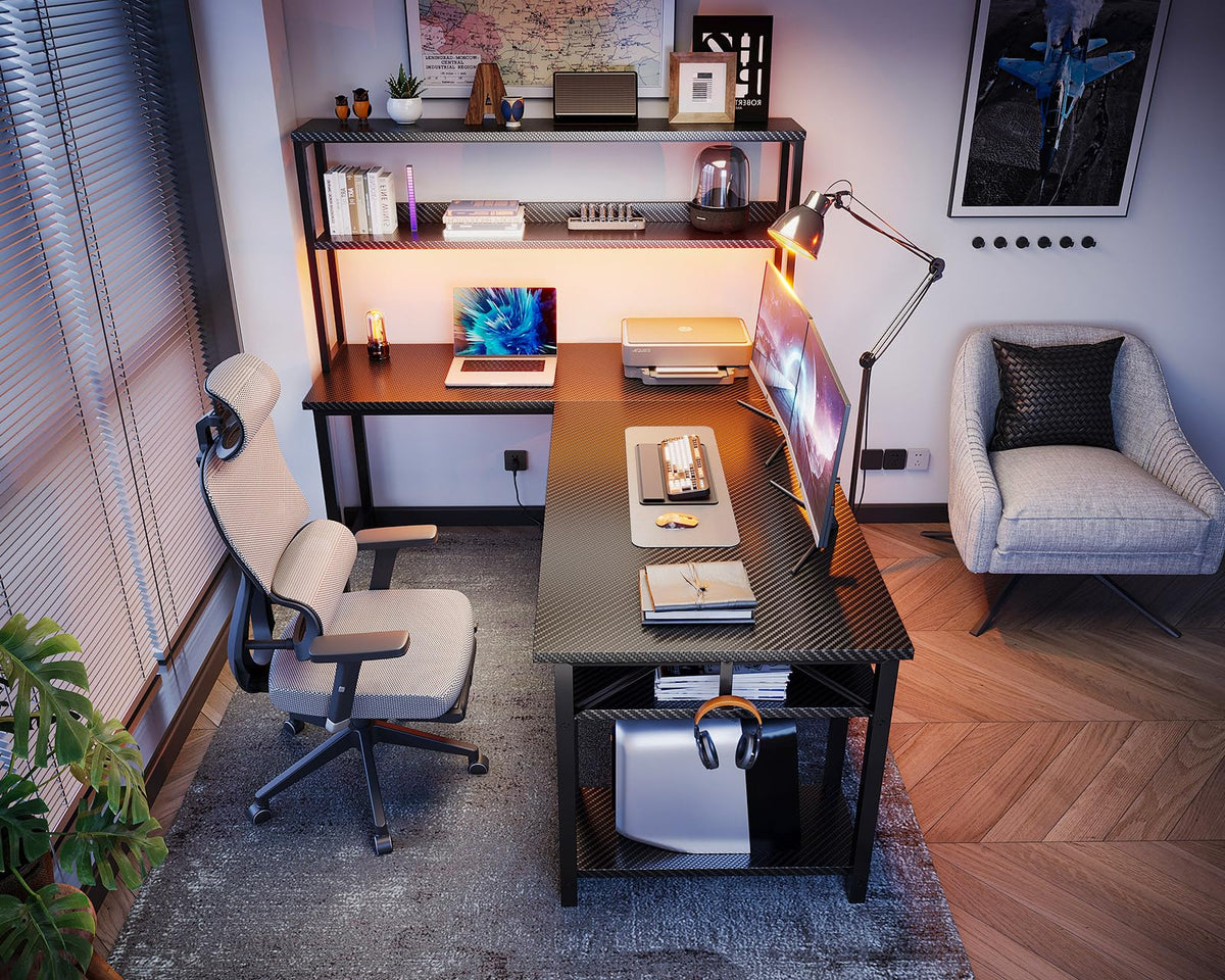 ODK 53 Inch L Shaped Gaming Desk with Hutch & Headphone Hook