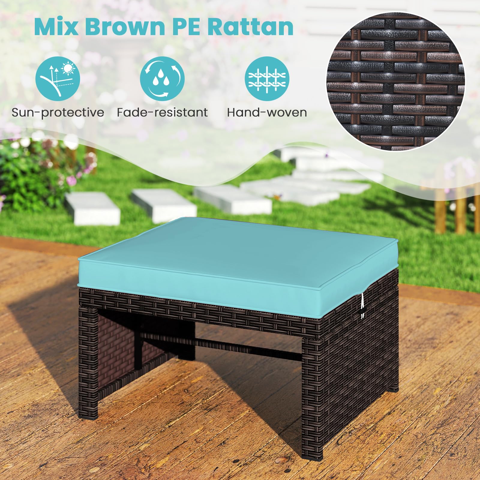 Wicker Outdoor Ottoman Set of 2 with Removable Cushions