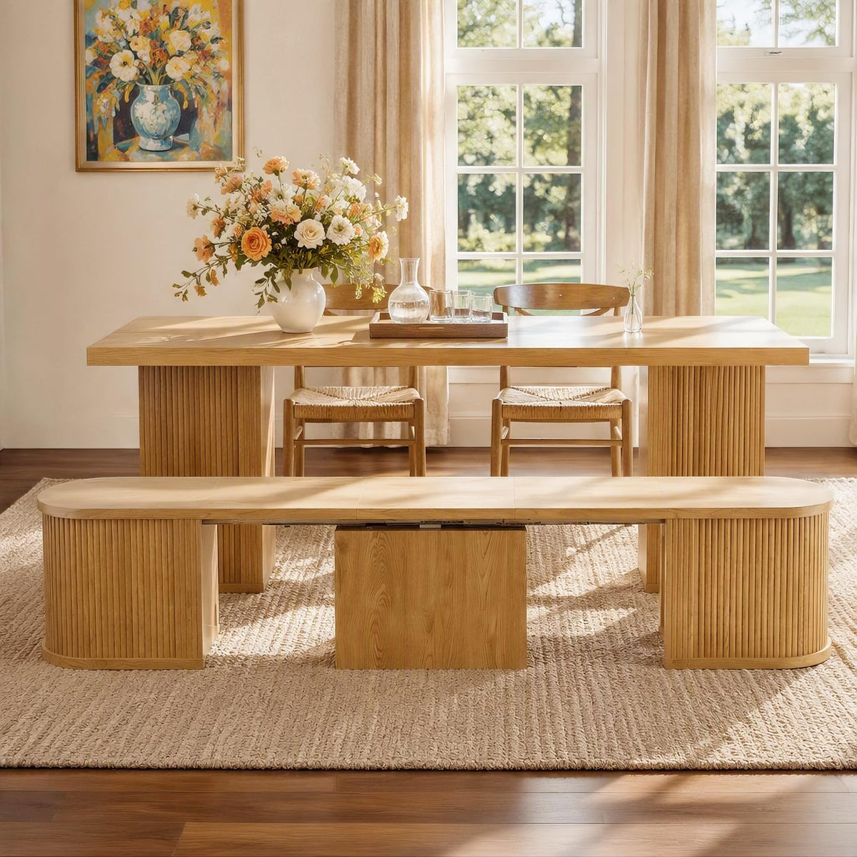 41-95 Inch Long Extendable Dining Bench, Oval Dining Room Bench Seat
