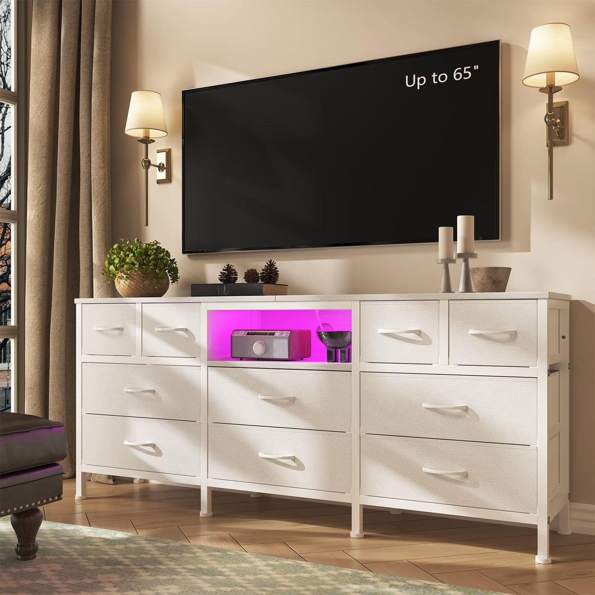 10-Drawer LED Dresser TV Stand