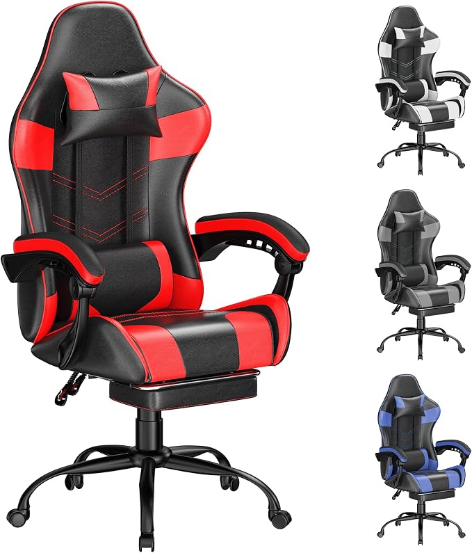 Blue Gaming Chair with Footrest