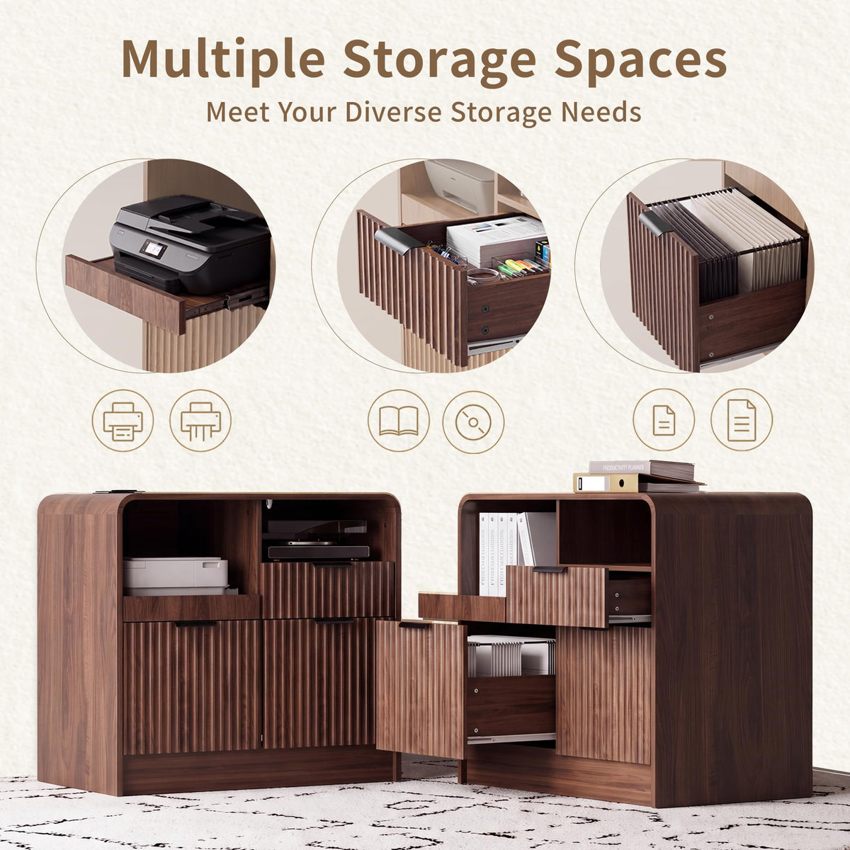 Fluted 3-Drawer File Cabinet