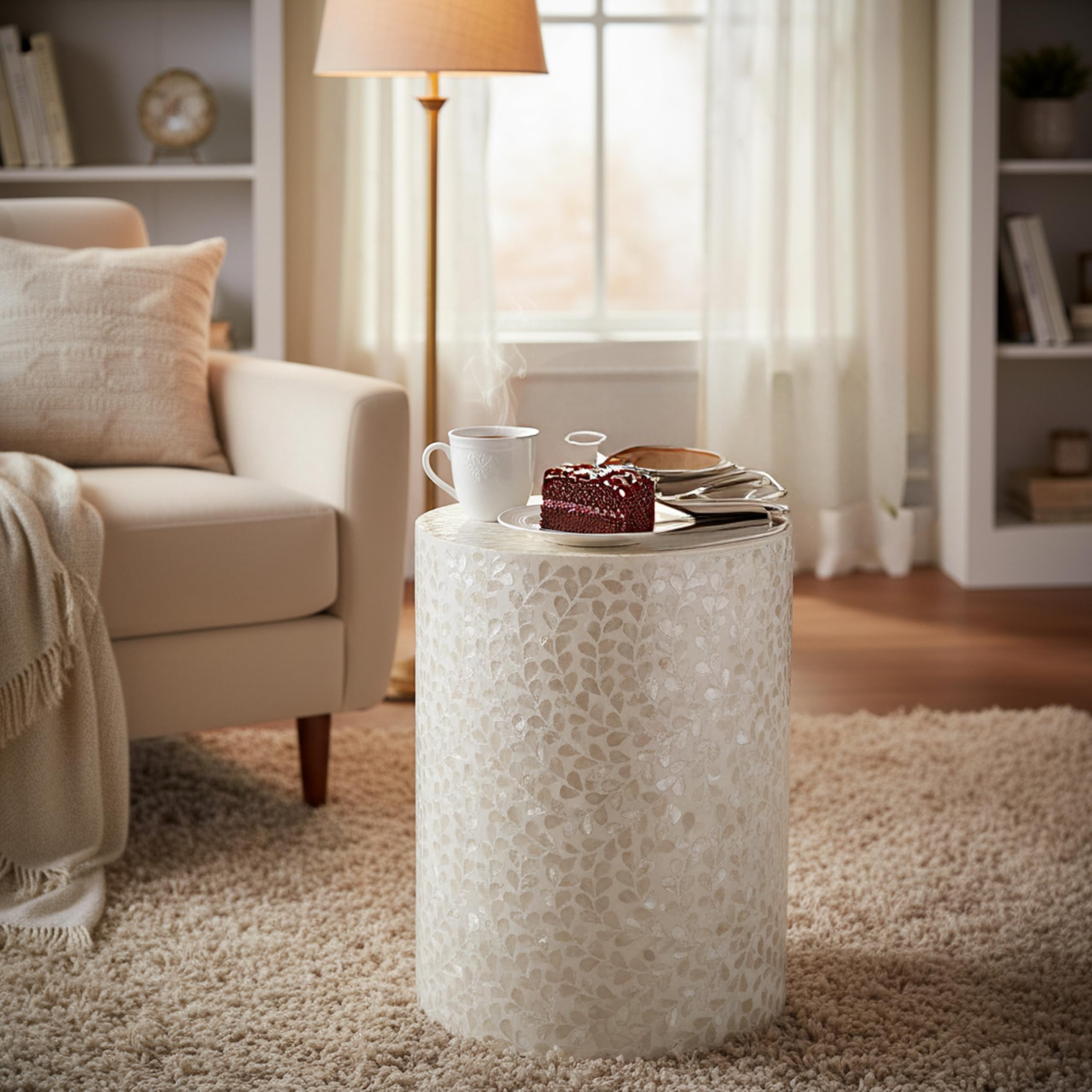 Capiz Shell Cylinder Drum End Table