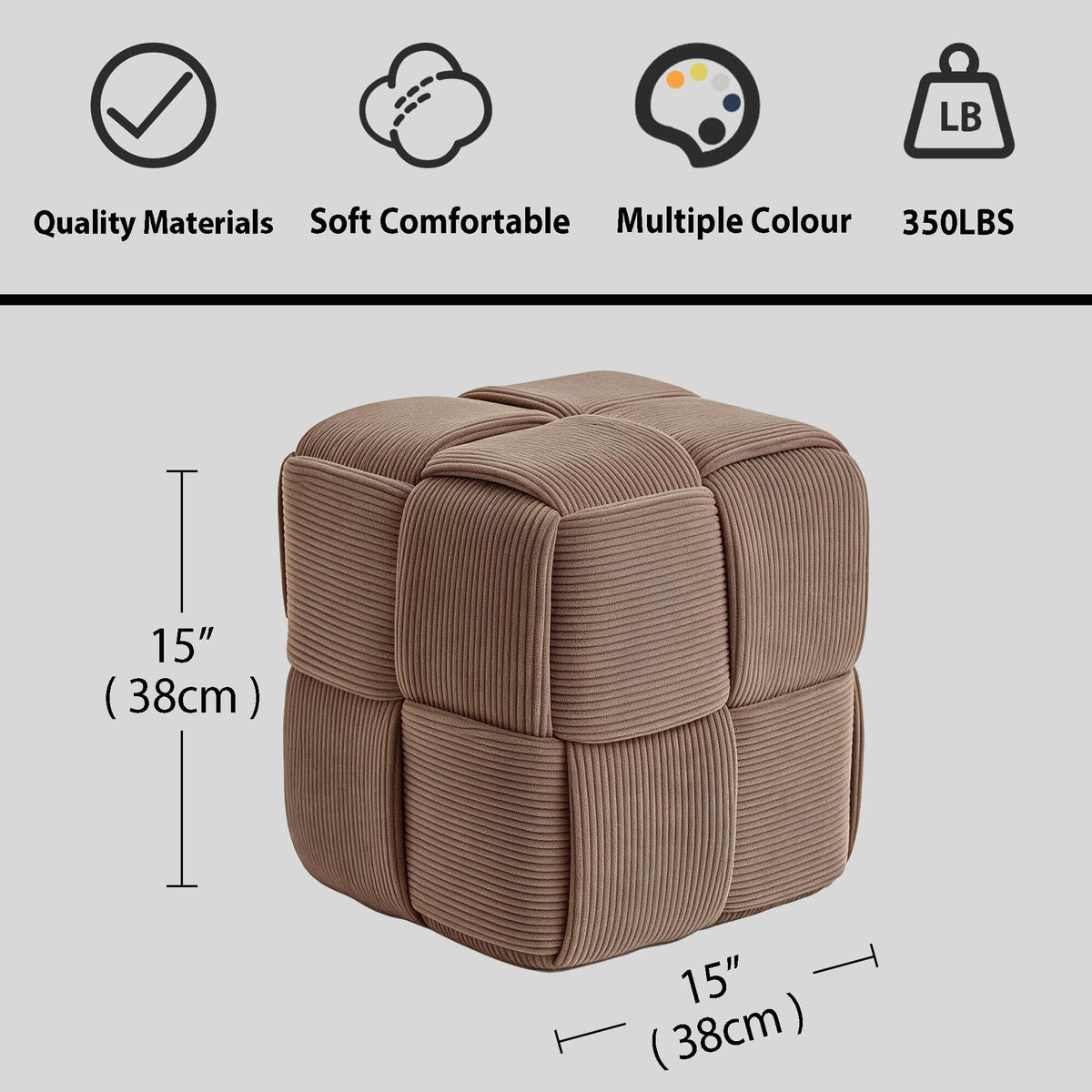 ZHXDZYZ Corduroy Square Ottoman Footrest, Small Footstool for Sofa, Brown