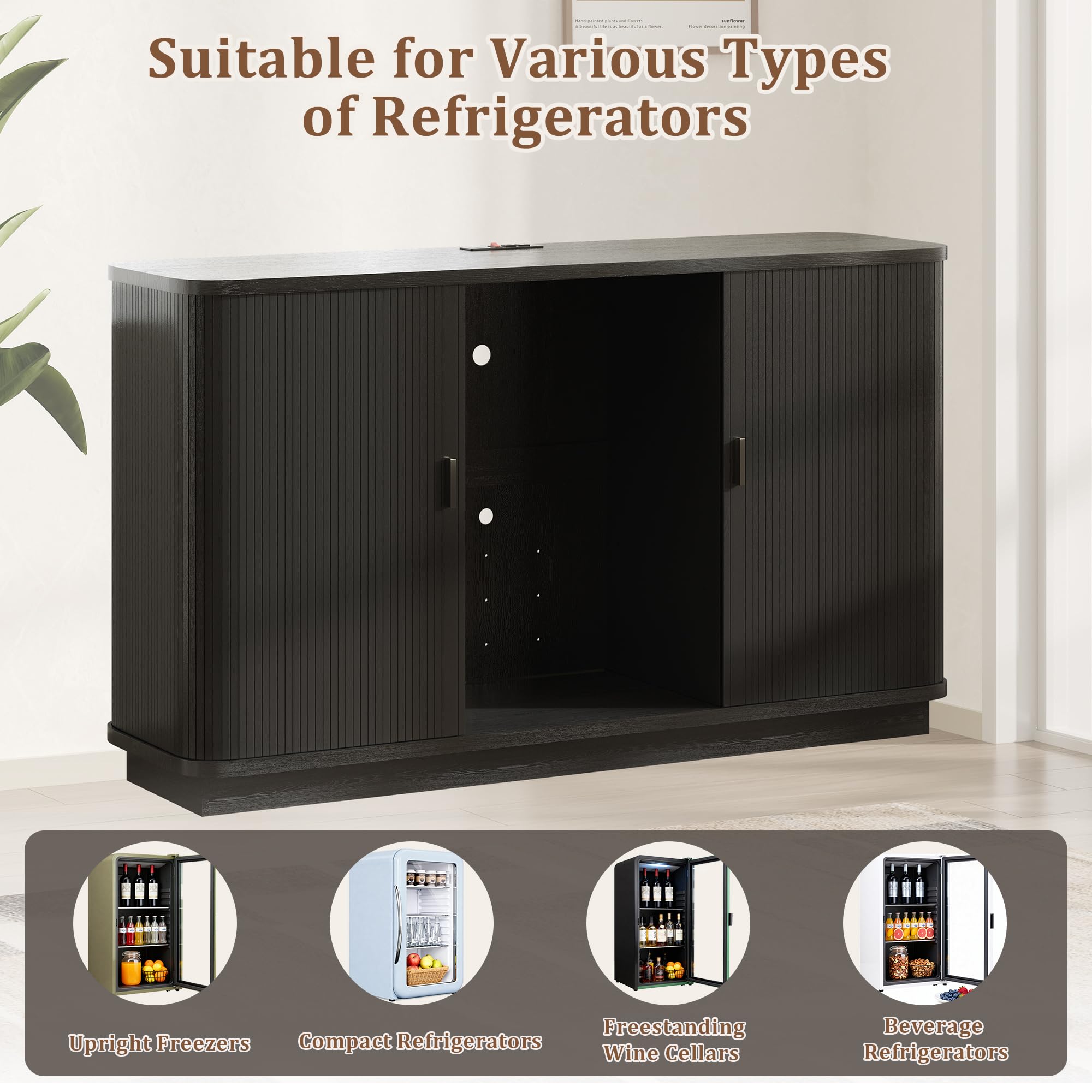 Lurinthal Coffee Bar Cabinet with Fridge Space, Liquor Wine Bar Cabinets with Wine Rack and Glass Holder, Mini Fridge Cabinet with Storage, Fluted Buffet Sideboard for Living Room, Home, Kitchen