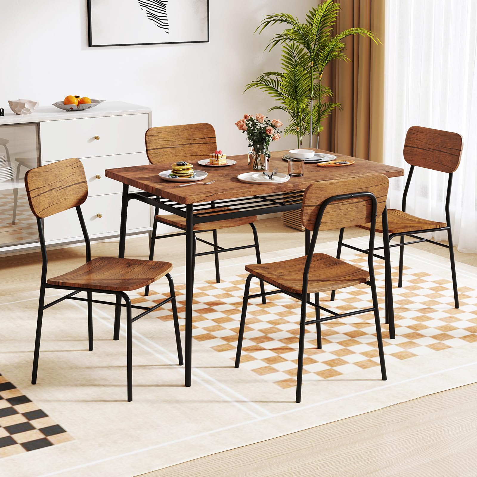 5-Piece Dining Table Set with Storage Rack