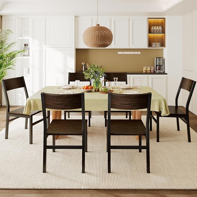 Dining Chairs Set of 6 with Ergonomic Backrest, MDF Board & Metal Legs