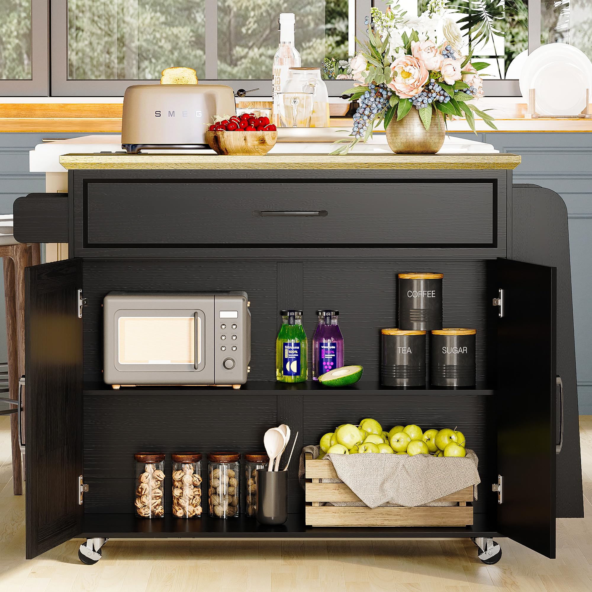 Kitchen Island Cart with Storage & Drop Leaf