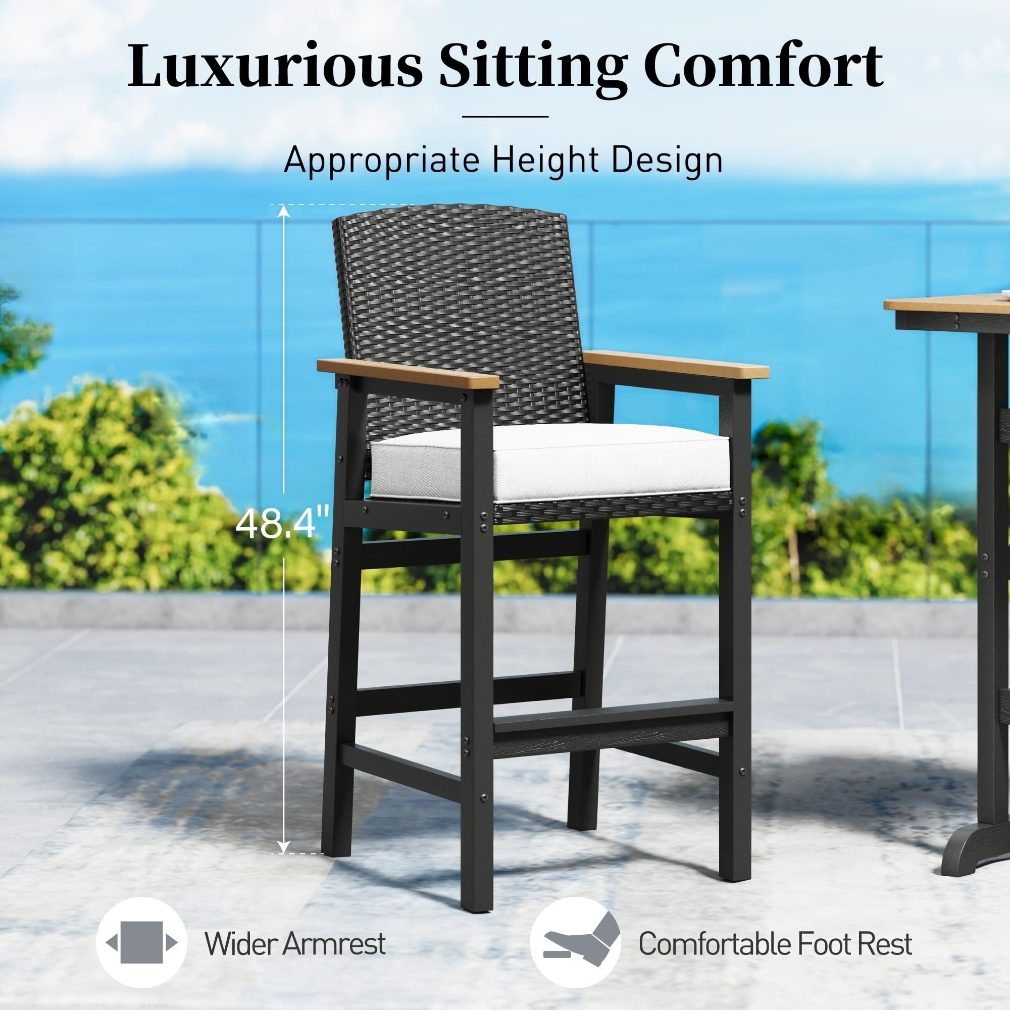 Outdoor Bar Set 3-Piece with High Top Table & Wicker Bar Chairs