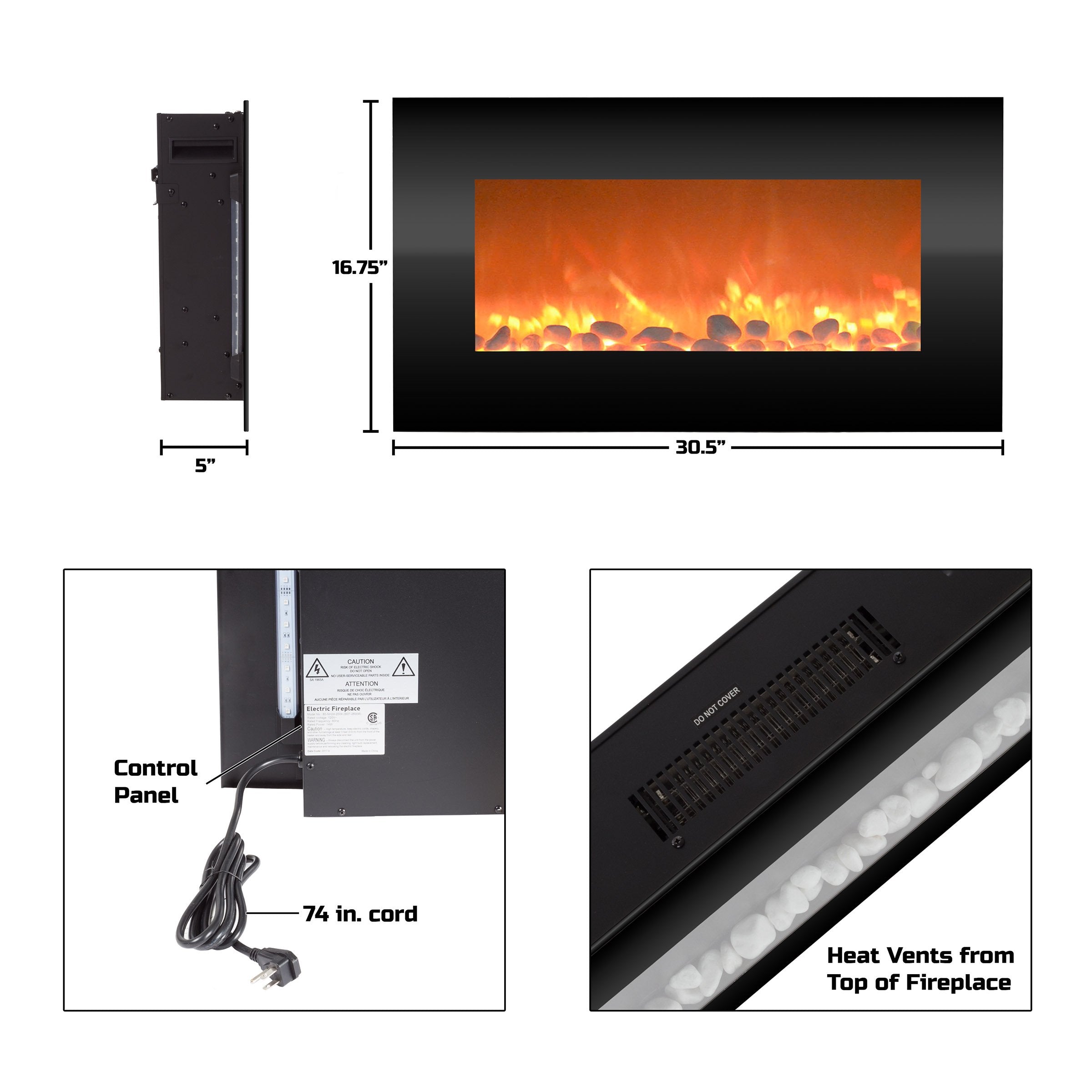 Wall-Mounted Electric Fireplace with 13 Backlight Colors