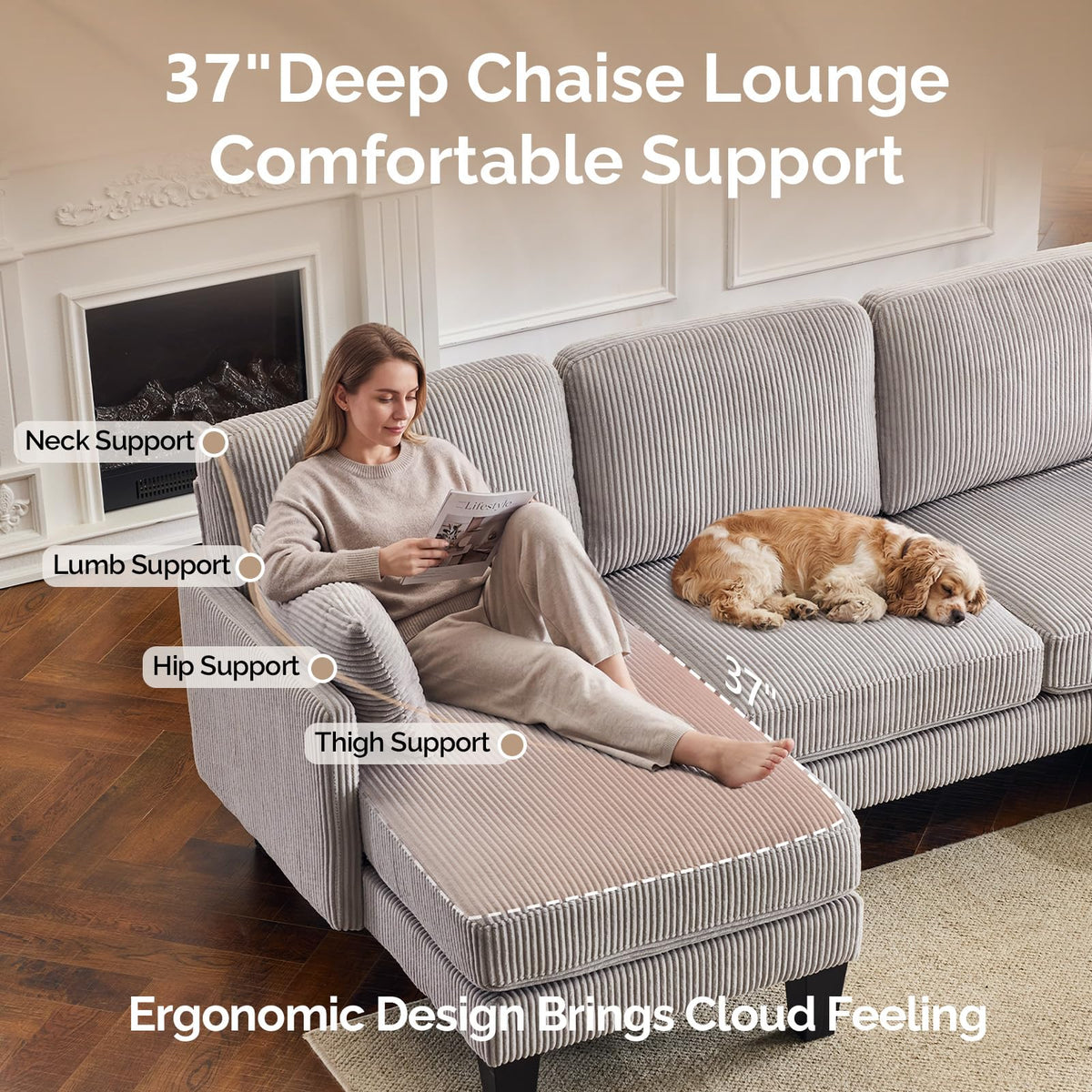 U-Shaped Corduroy Sectional Sofa