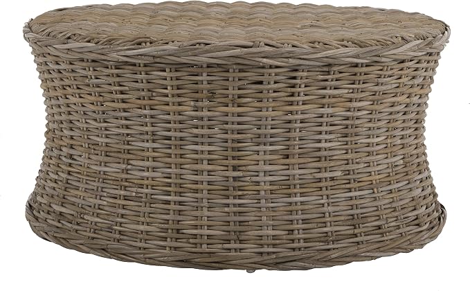 Mango Wood Rattan Ottoman