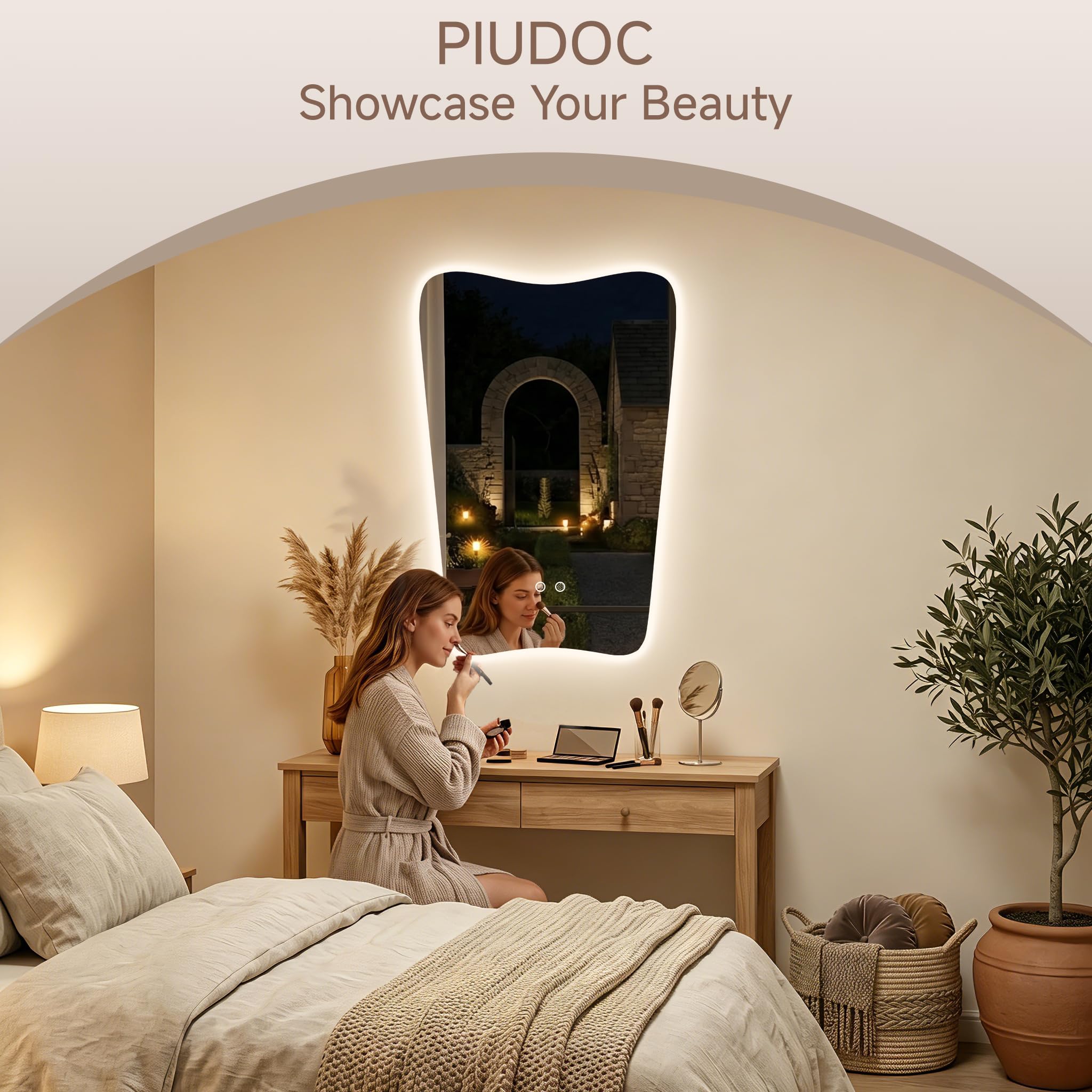 24“x36” Irregular Backlit Bathroom Mirror with Lights, Abstract Vanity Mirror with Lights, Anti-Fog Wall Mirror,Dimmable