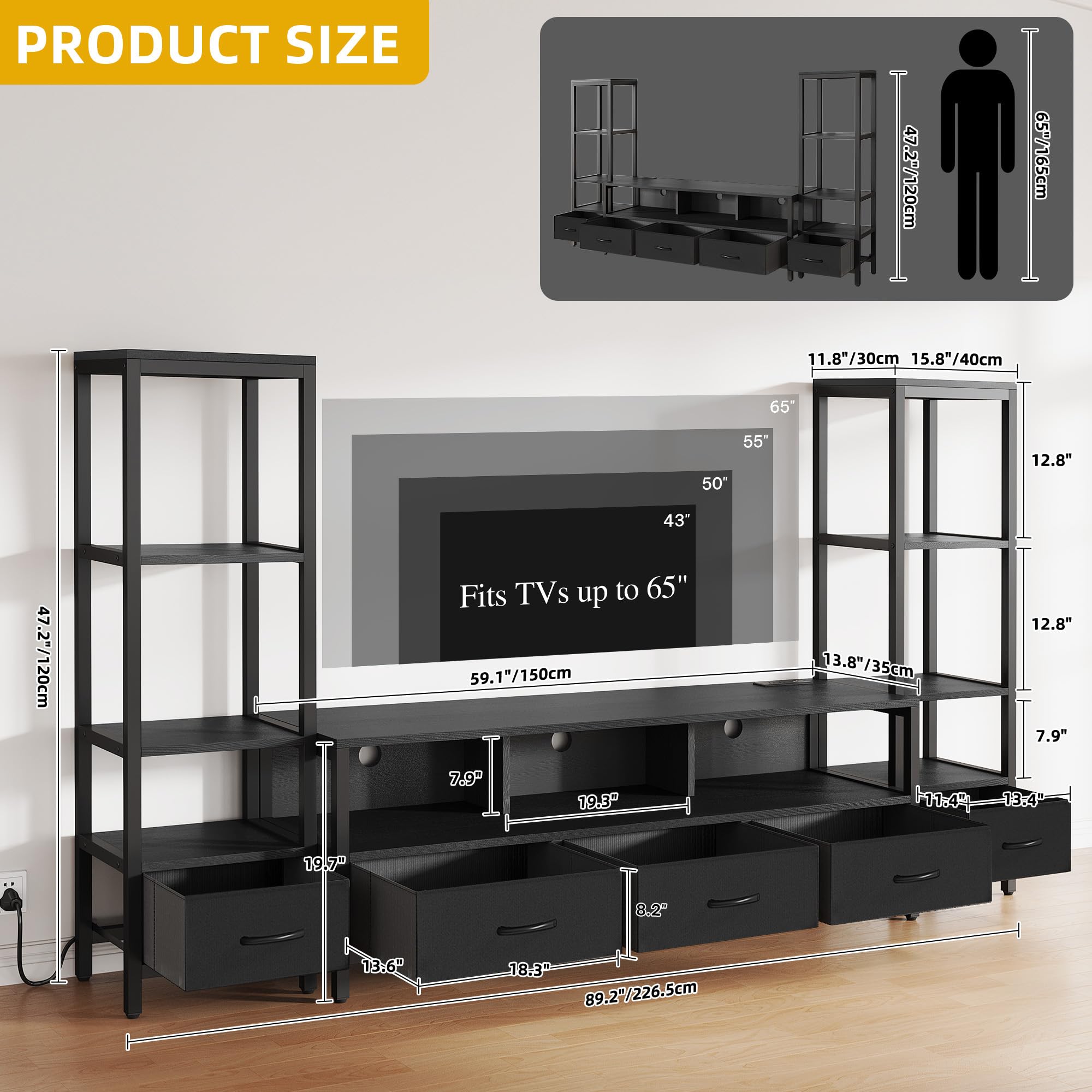 Entertainment Center with Bookshelves & LED TV Stand